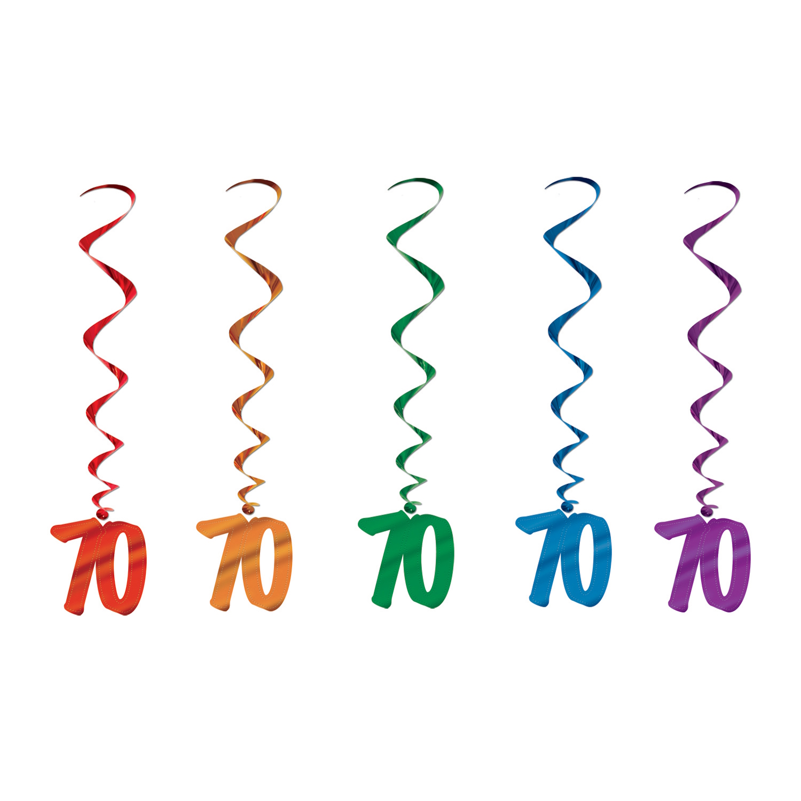 Coloured 70th Birthday Swirl Decorations (Pack of 5)