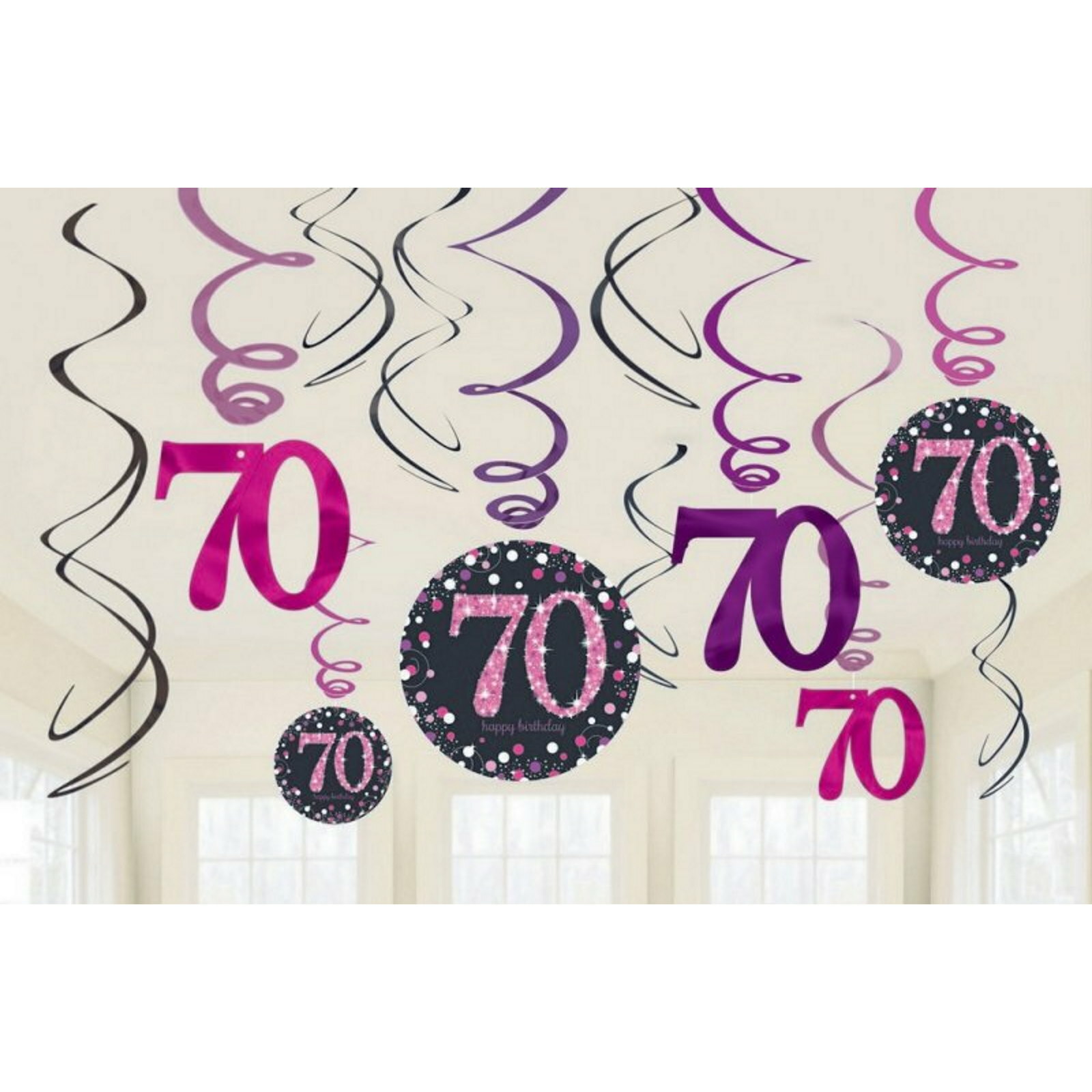 Pink Celebration 70th Birthday Swirl Decorations (Pack of 12)
