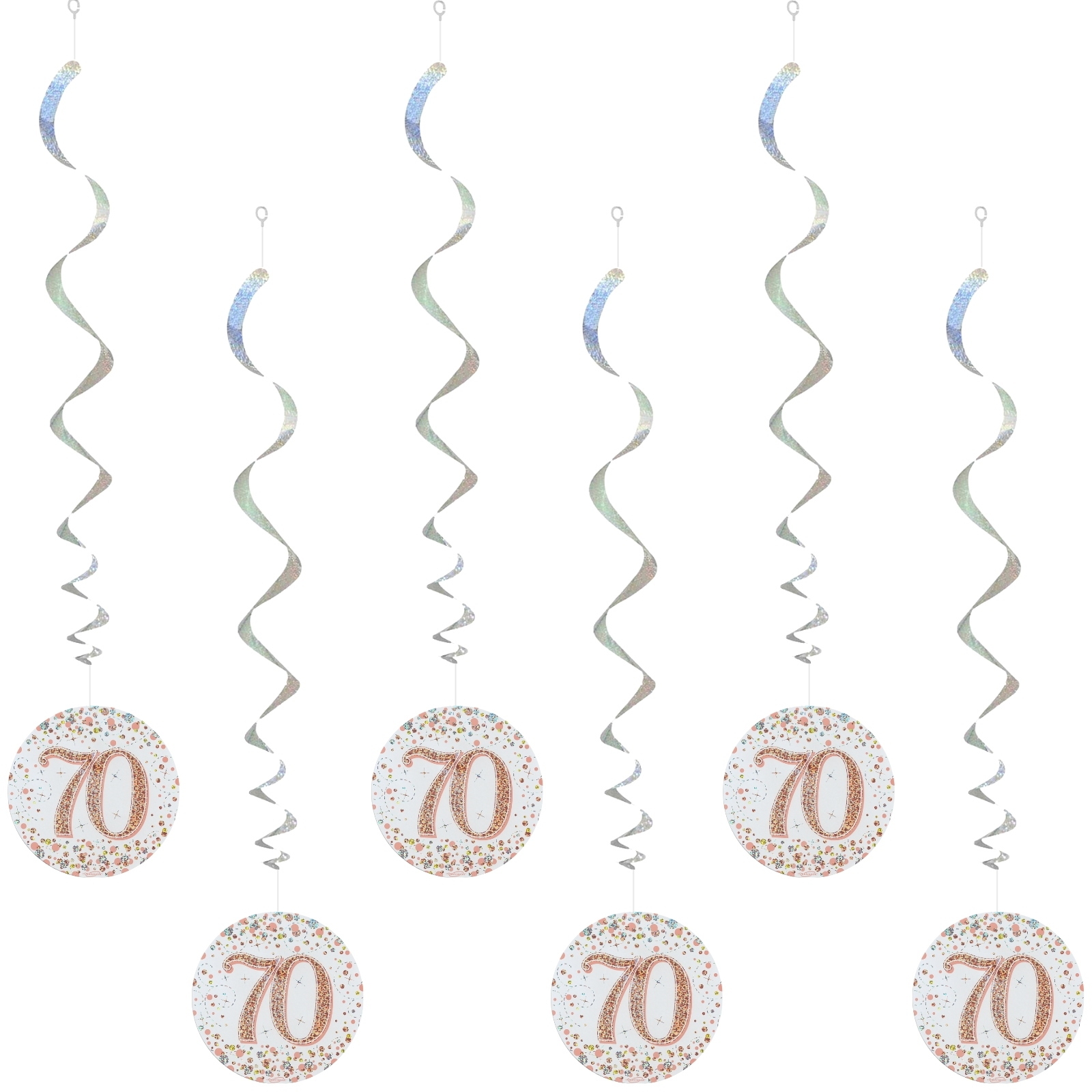Sparkling Fizz Rose Gold 70th Holographic Swirls (Pack of 6)