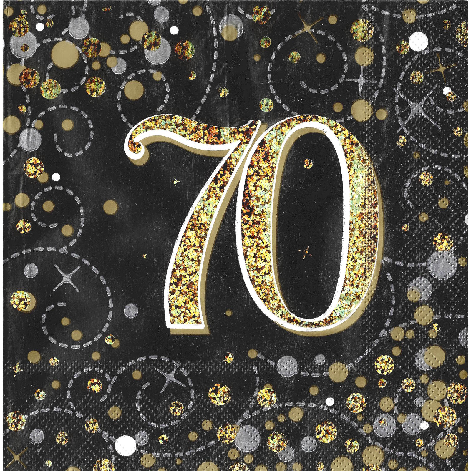 Sparkling Fizz Black and Gold 70th Holographic Large Napkins / Serviettes (Pack of 16)