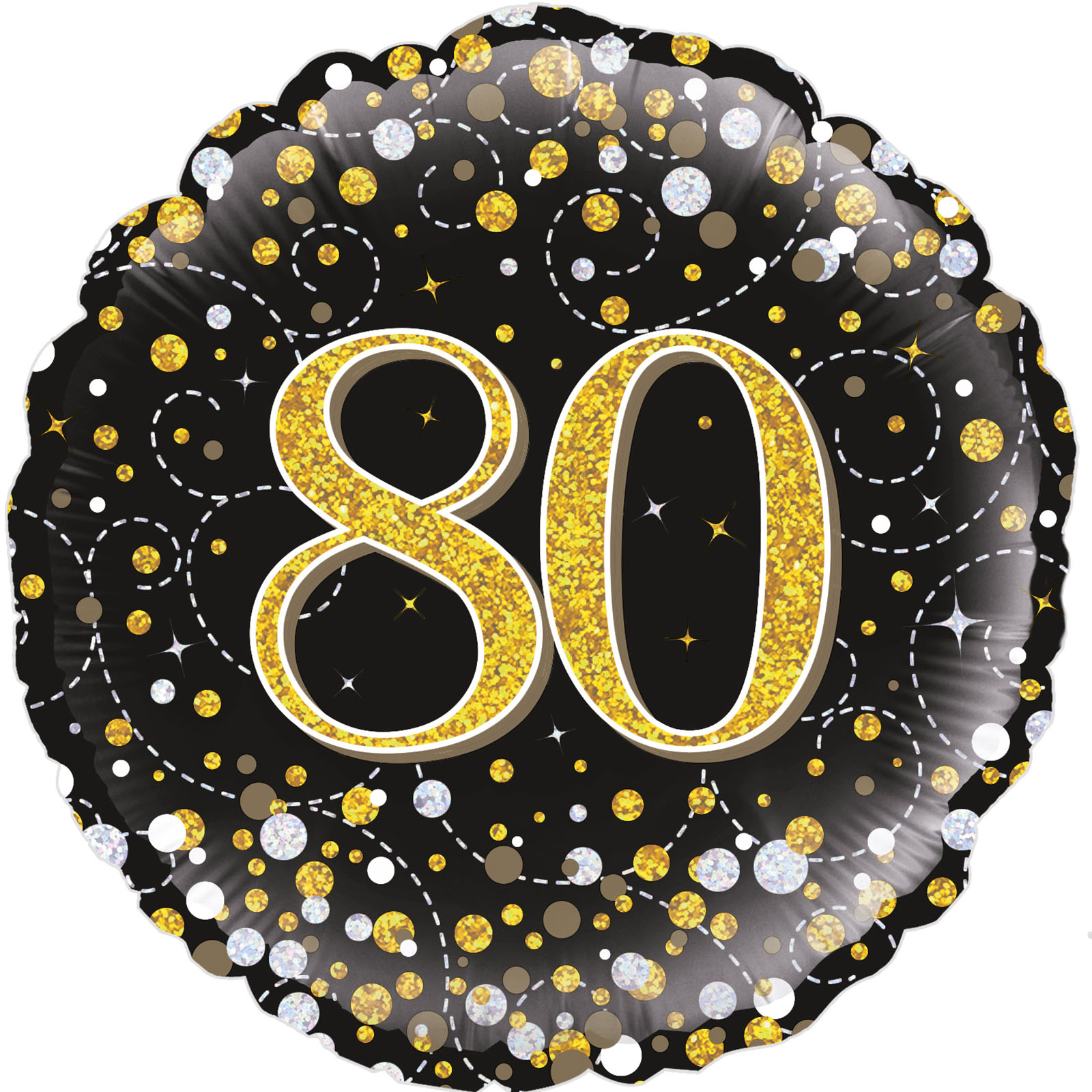 Sparkling Fizz Black & Gold 80th Holographic Helium Foil Balloon