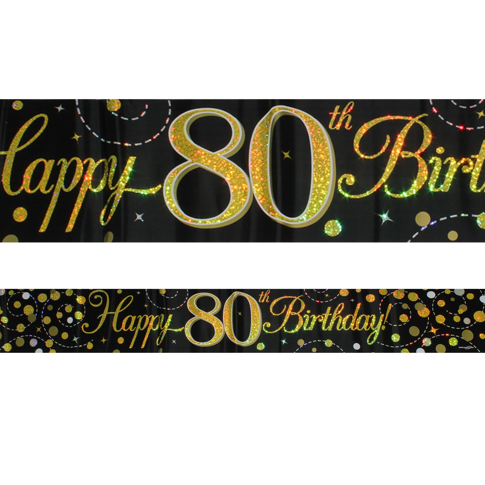 Sparkling Fizz Black and Gold 80th Happy Birthday Banner