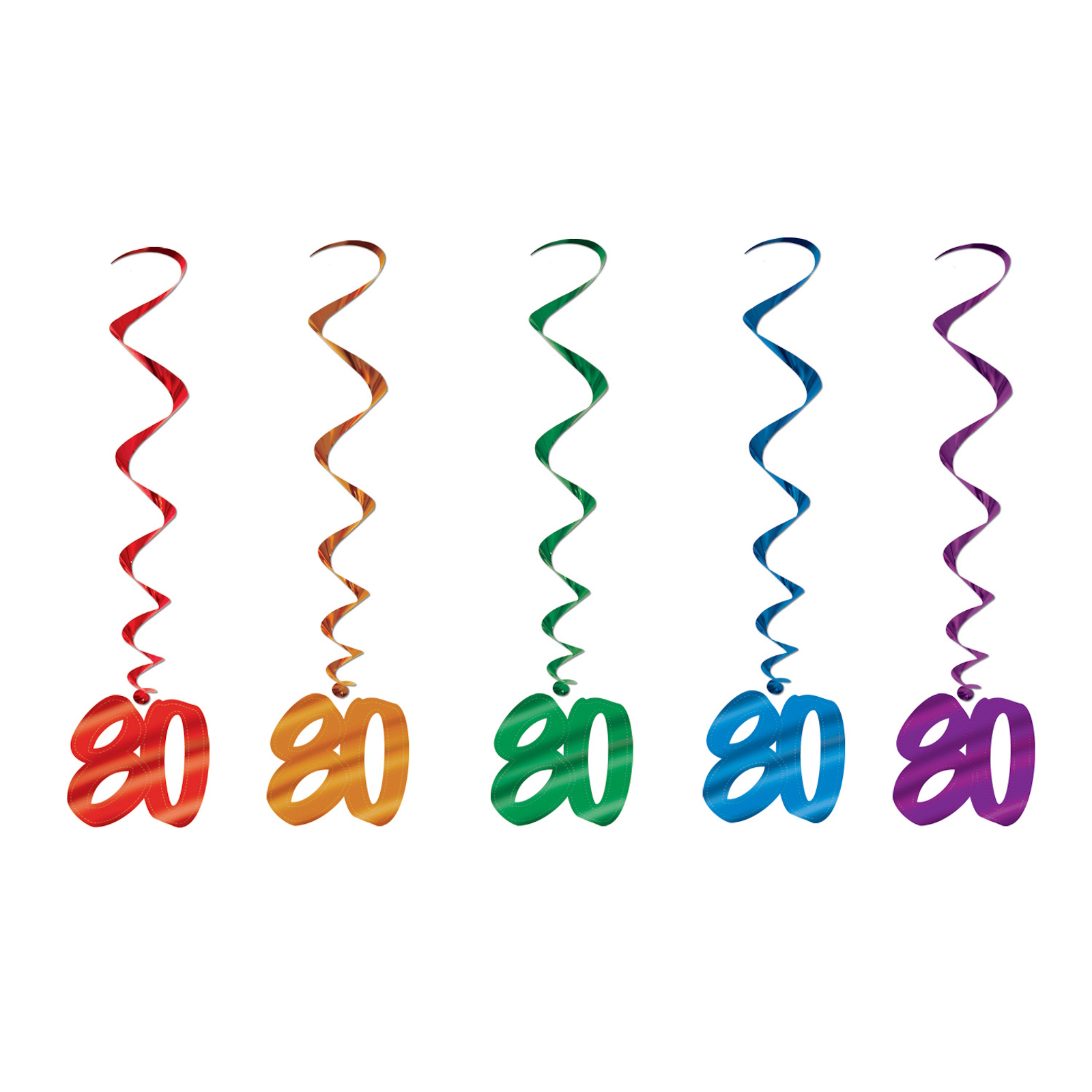 Coloured 80th Birthday Swirl Decorations (Pack of 5)