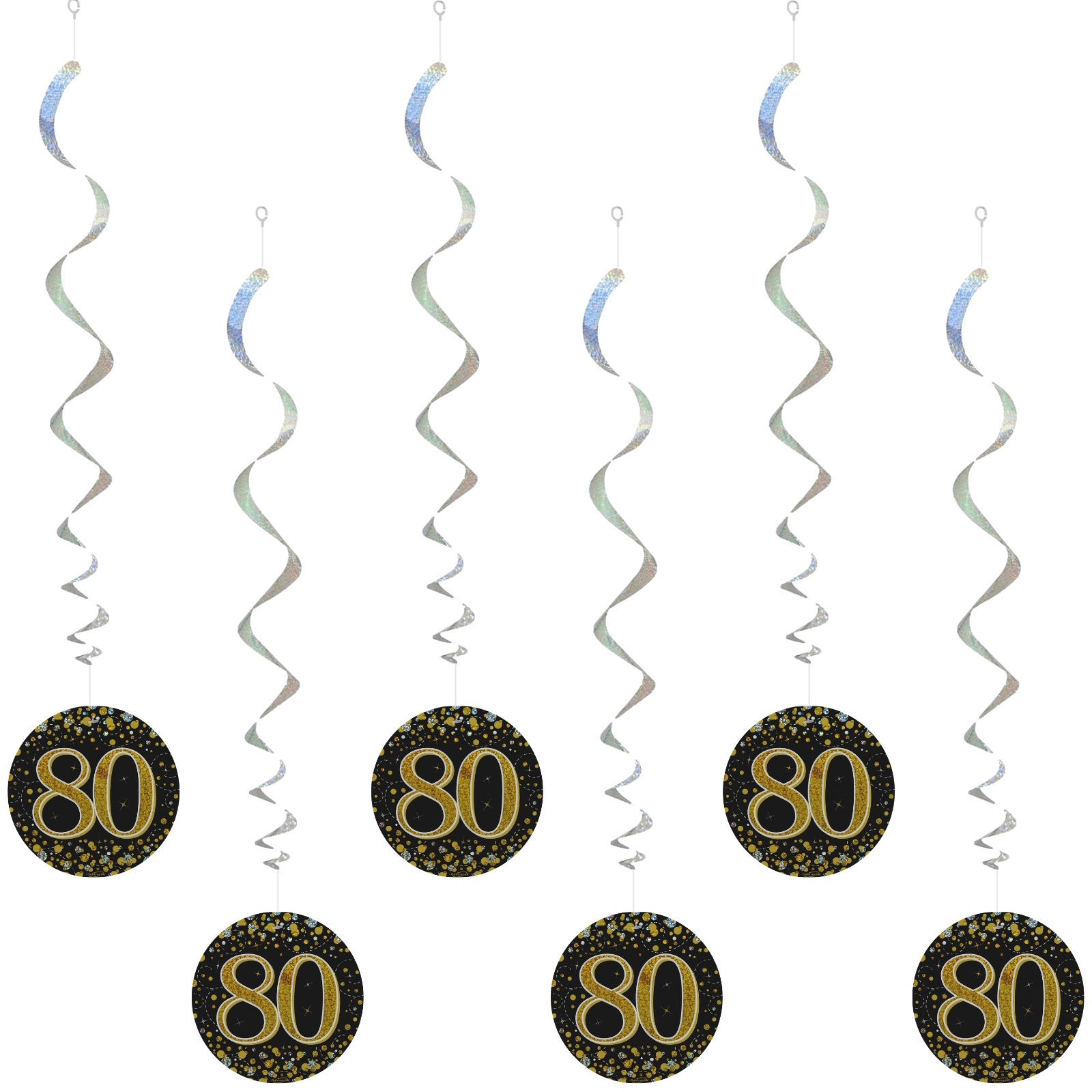 Sparkling Fizz Black and Gold 80th Holograph Swirls (Pack of 6)