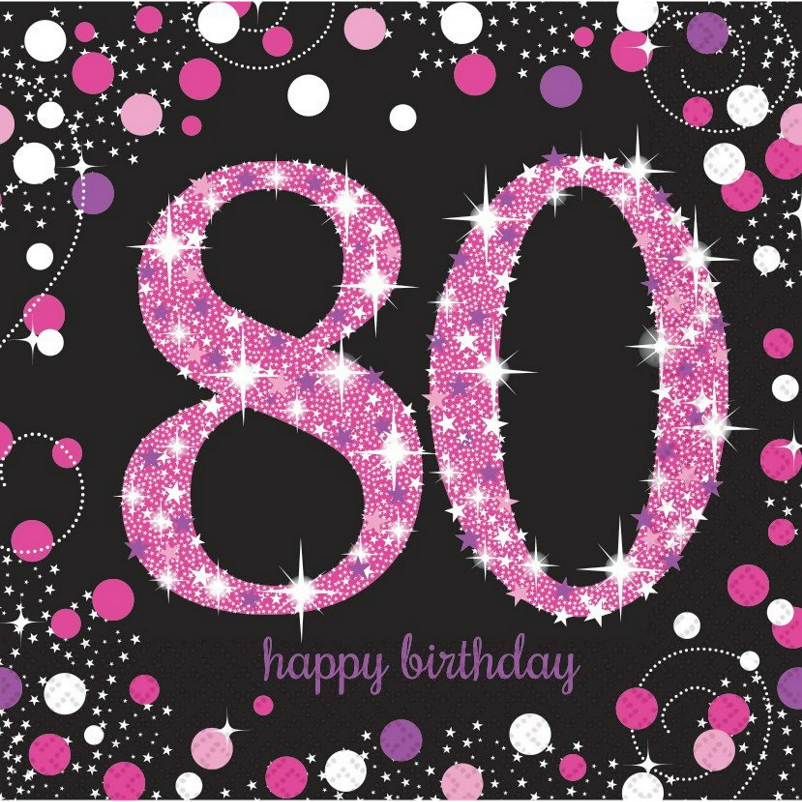 Pink Celebration 80th Birthday Large Napkins / Serviettes (Pack of 16)