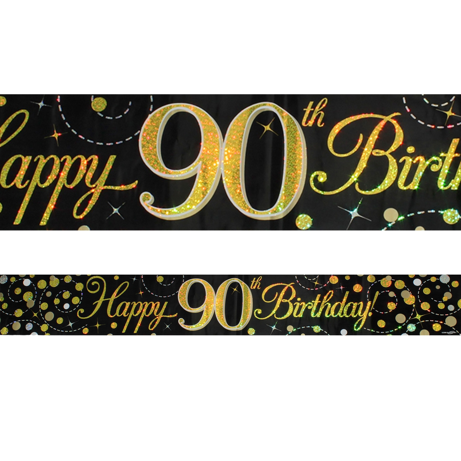 Sparkling Fizz Black and Gold 90th Happy Birthday Banner