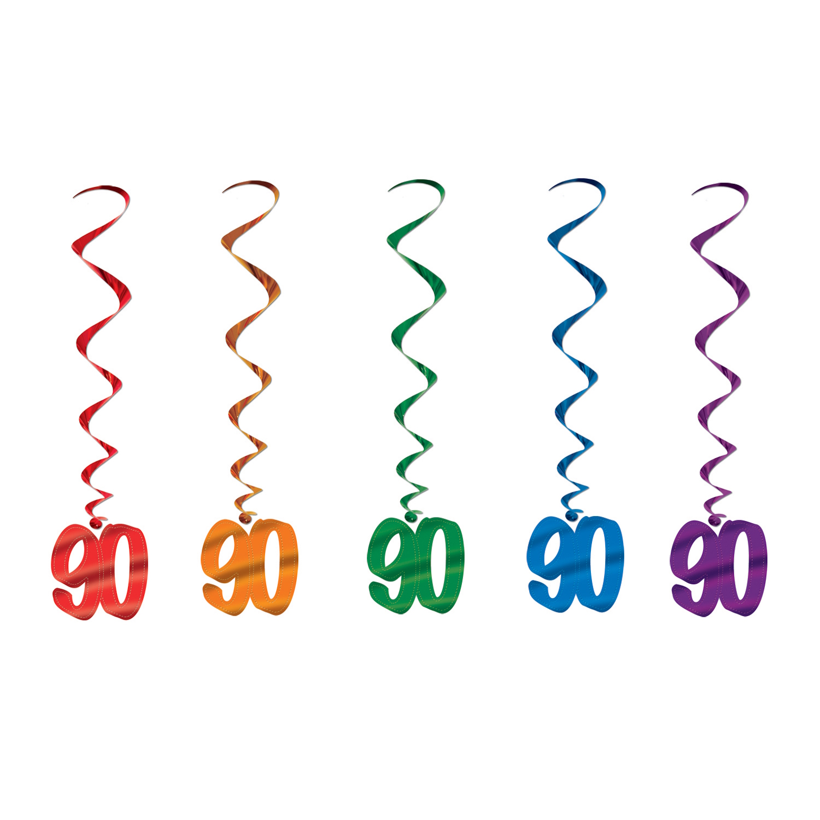 Coloured 90th Birthday Whirls (Pack of 5)