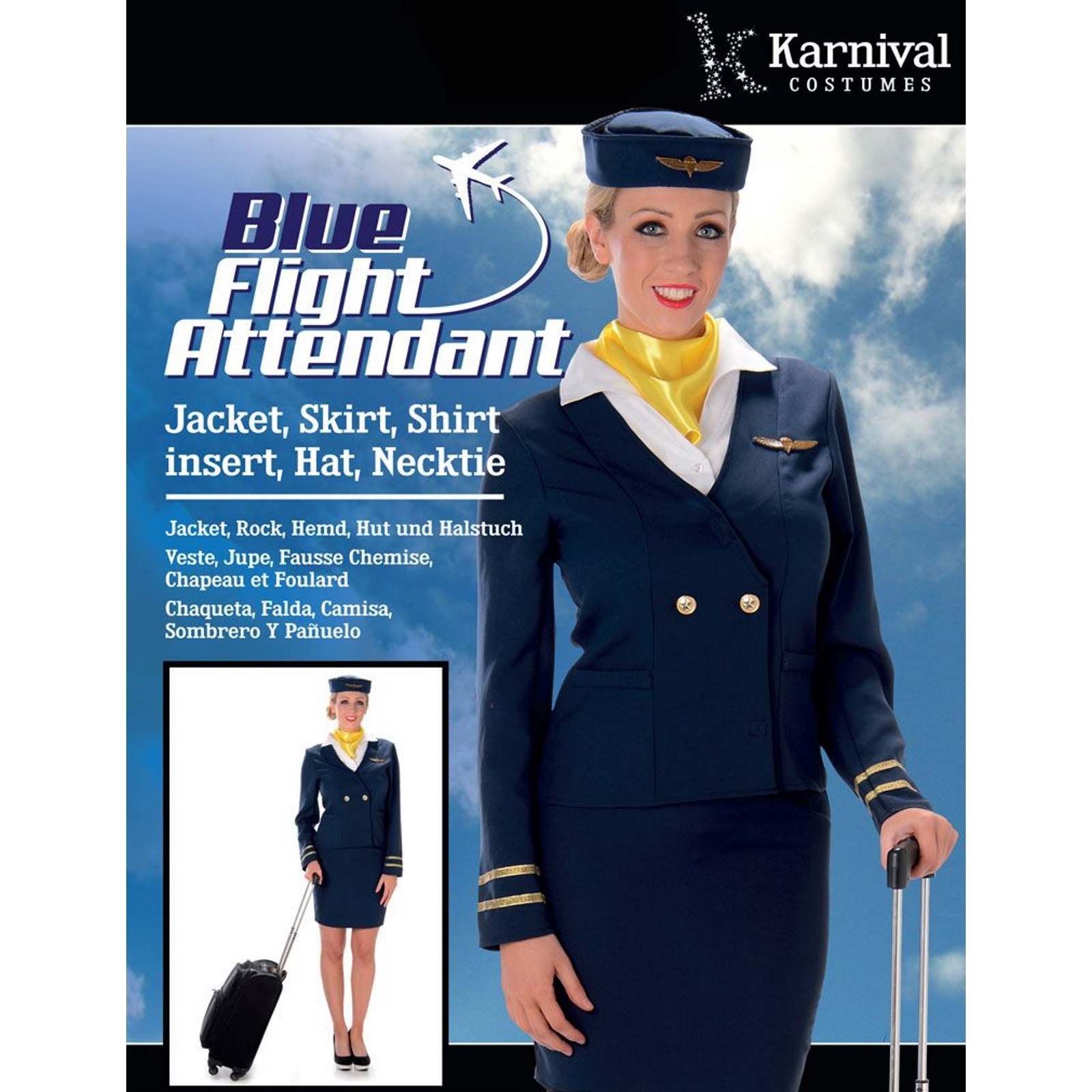 Blue Flight Attendant Ladies Costume Large