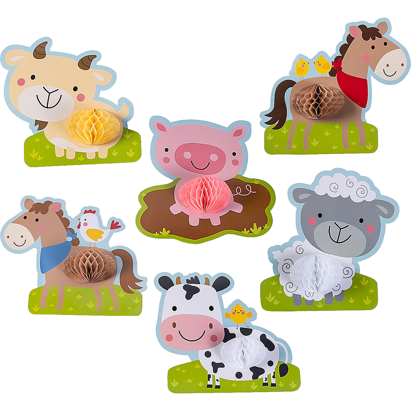 Farm Party Honeycomb Cutout Wall Decorations (Pack of 6) 