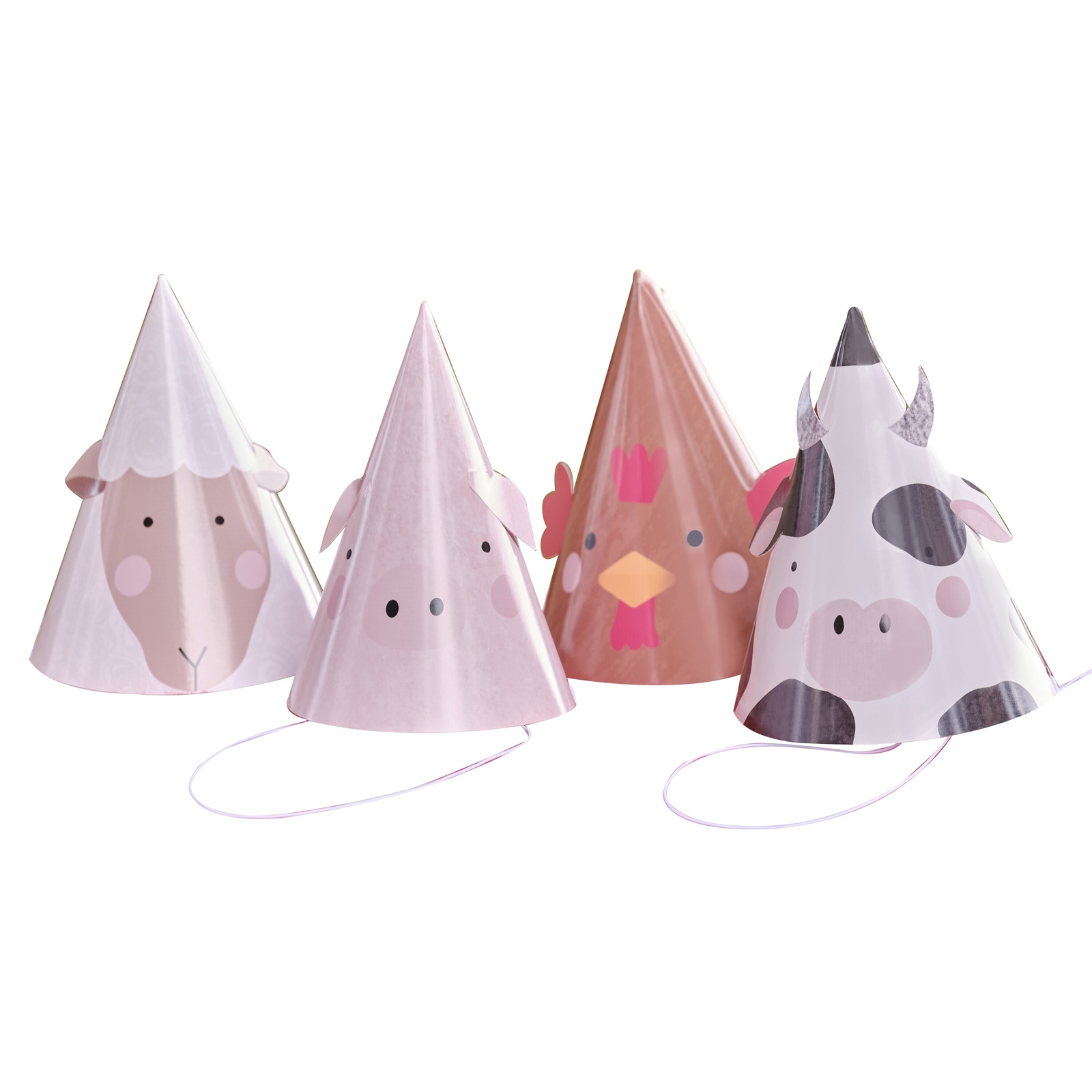 Ginger Ray Farm Friends Party Hats with Pop Out Ears (Pack of 8)