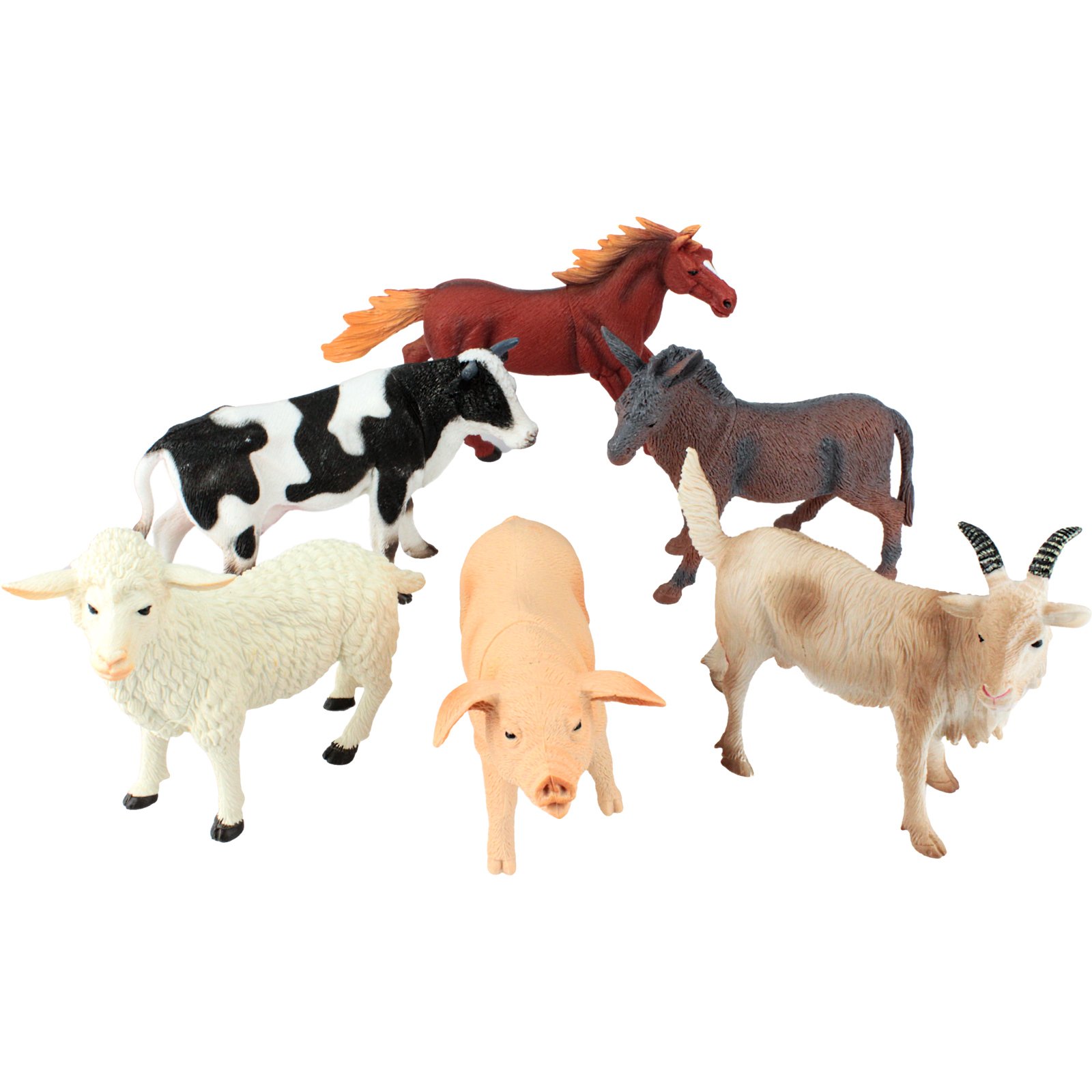 Pack of 6 Large Farm Animal Toys Play Set