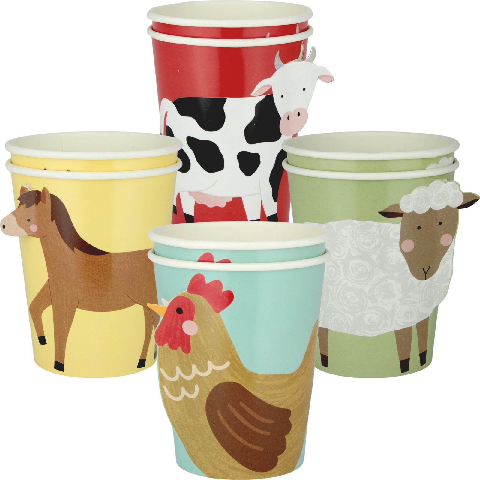 Ginger Ray Farm Friends Pop Out Paper Cups (Pack of 8)