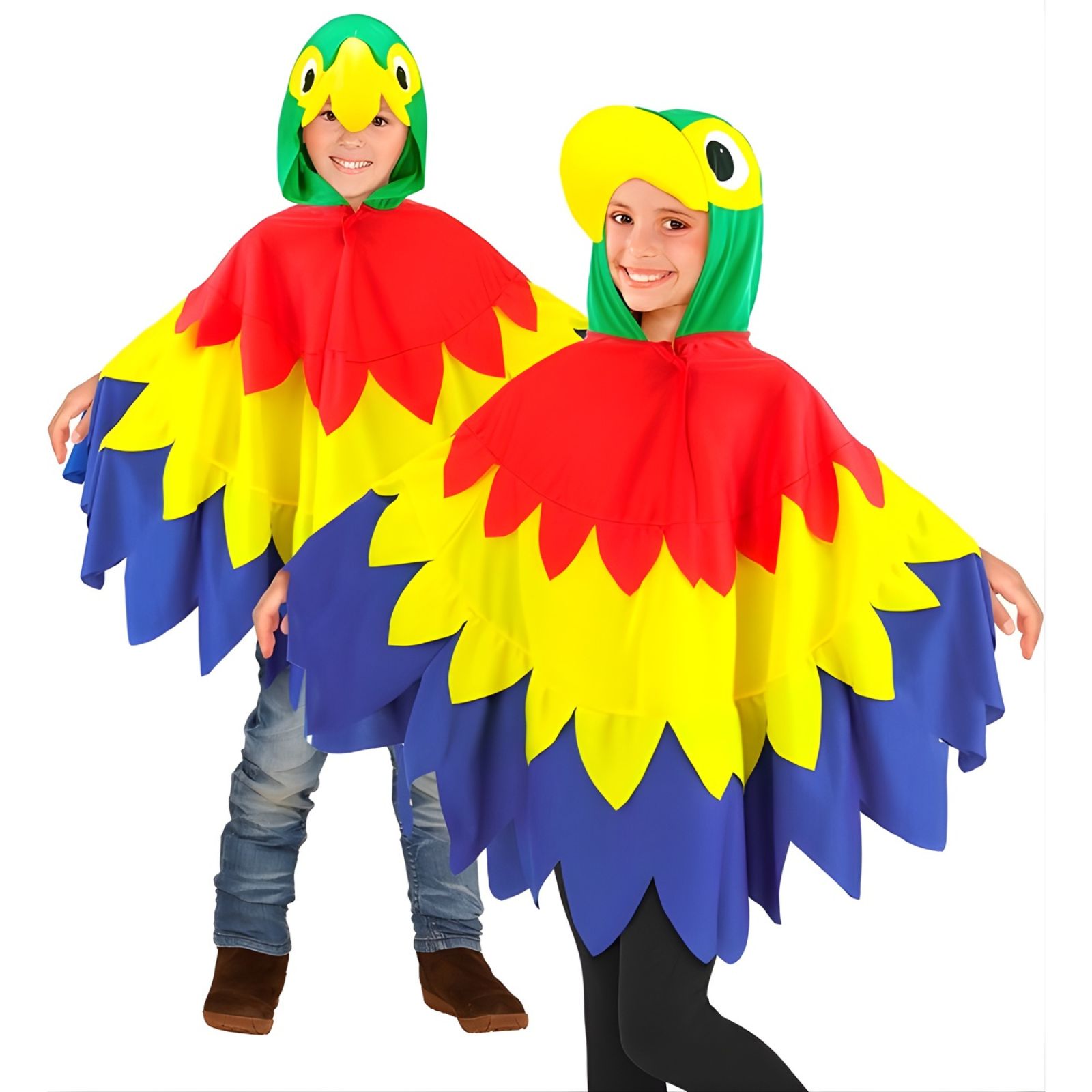 Kids Parrot Poncho With Hood Costume One Size