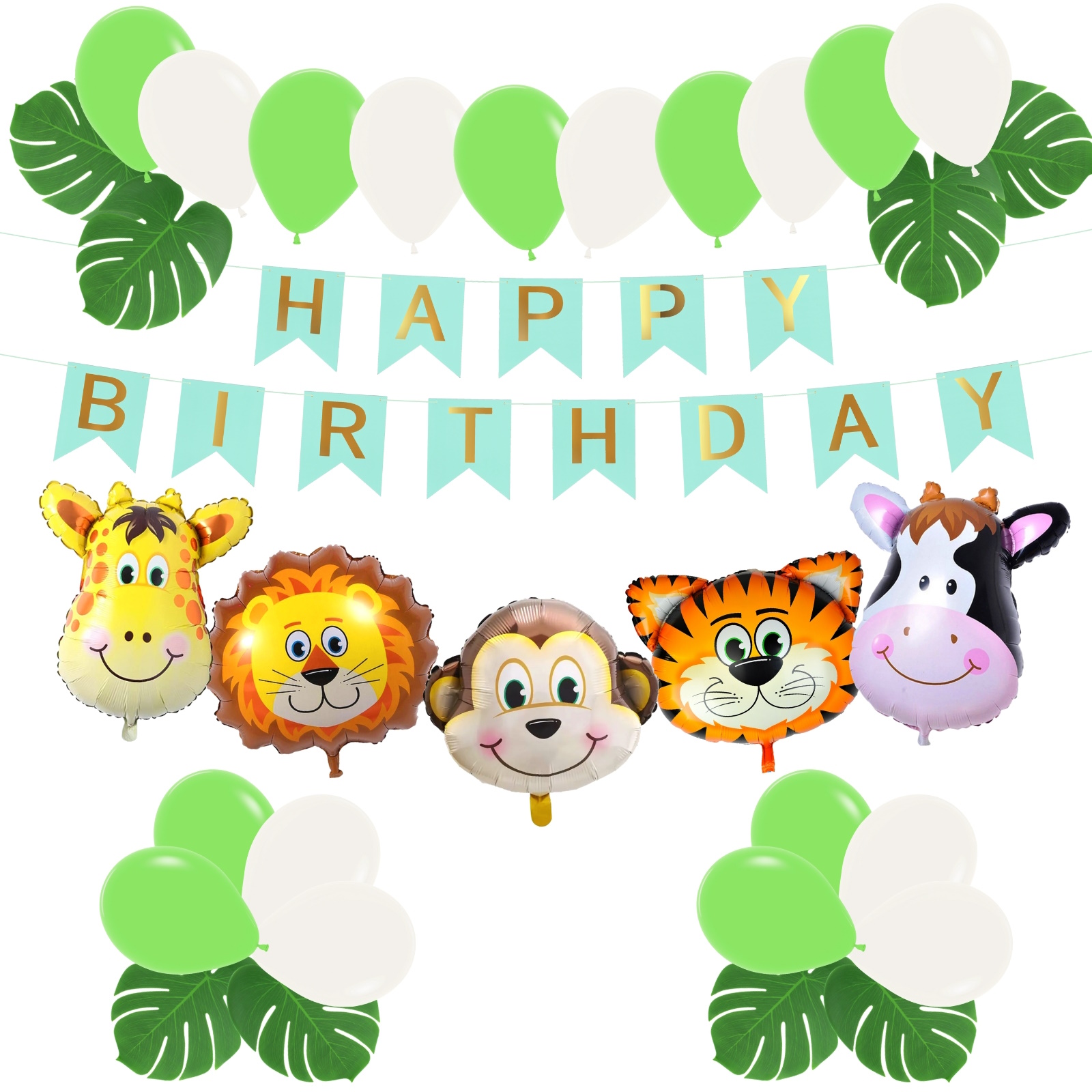 Happy Birthday Green Jungle Balloon Decoration Kit