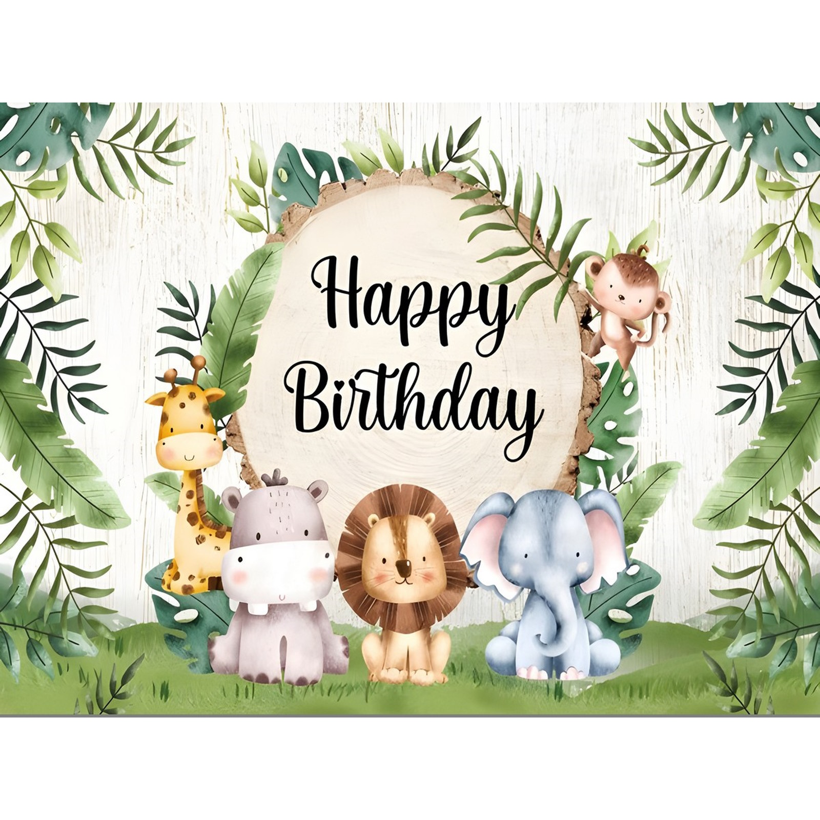 Jungle Friends Happy Birthday Fabric Backdrop