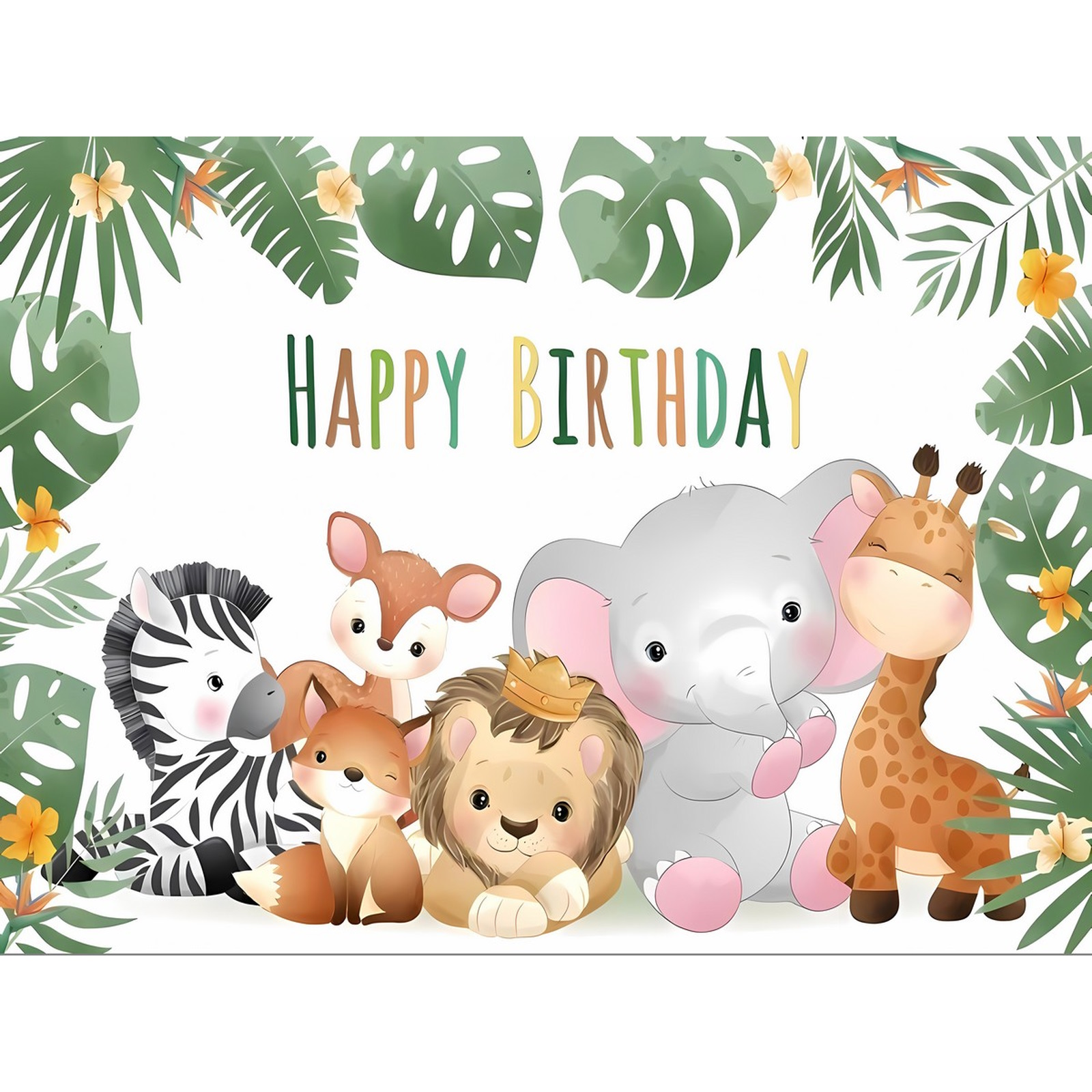 Safari Buddies Happy Birthday Fabric Backdrop