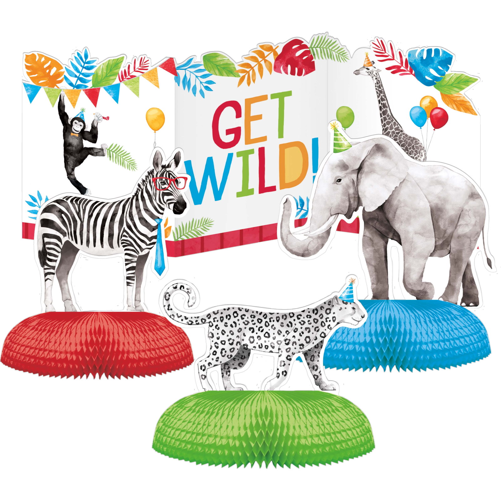 Party Animals Honeycomb Centrepieces (Pack of 4)