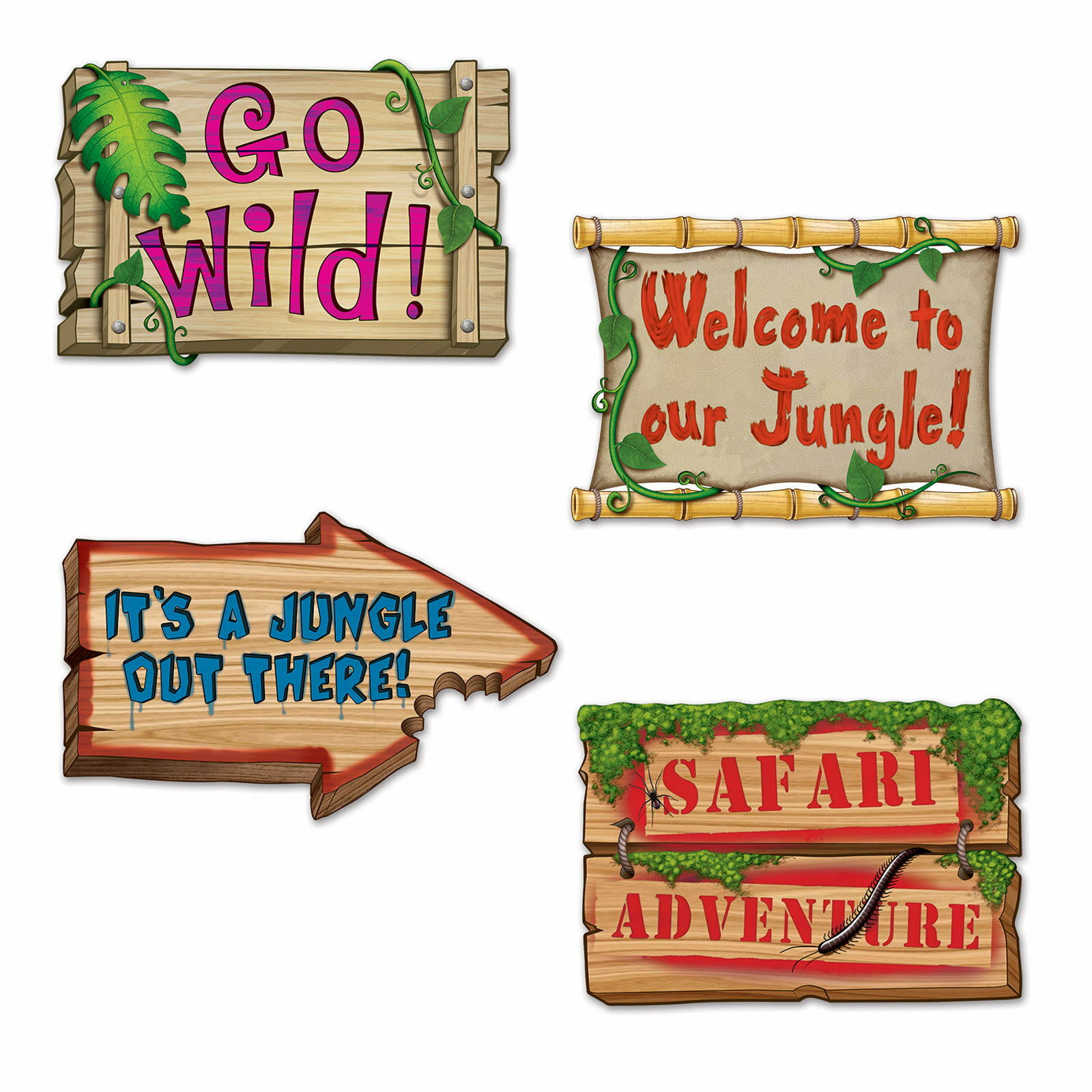 Large Jungle Sign Cutouts (Pack of 4)