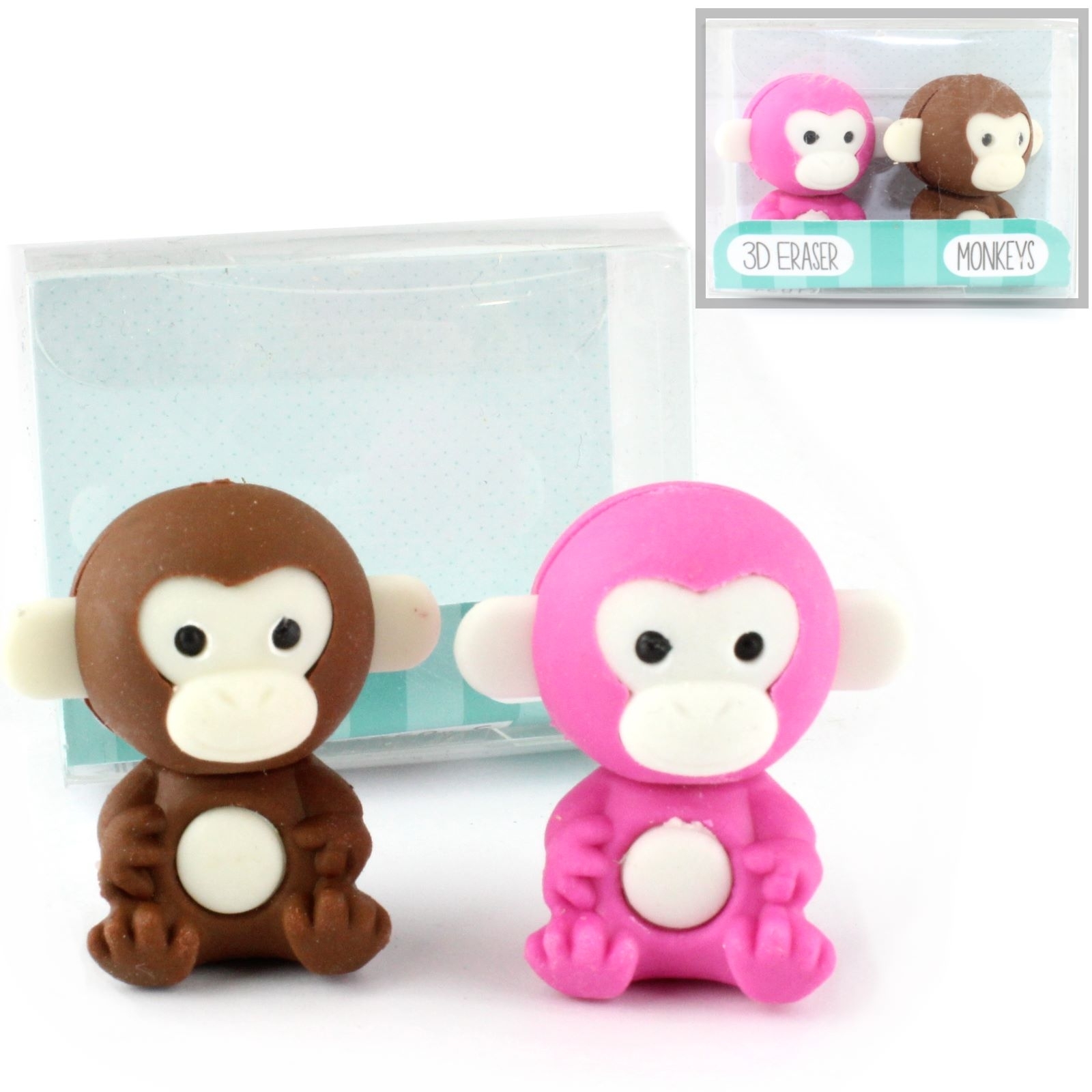 3D Mini Monkey Erasers (Pack of 2)