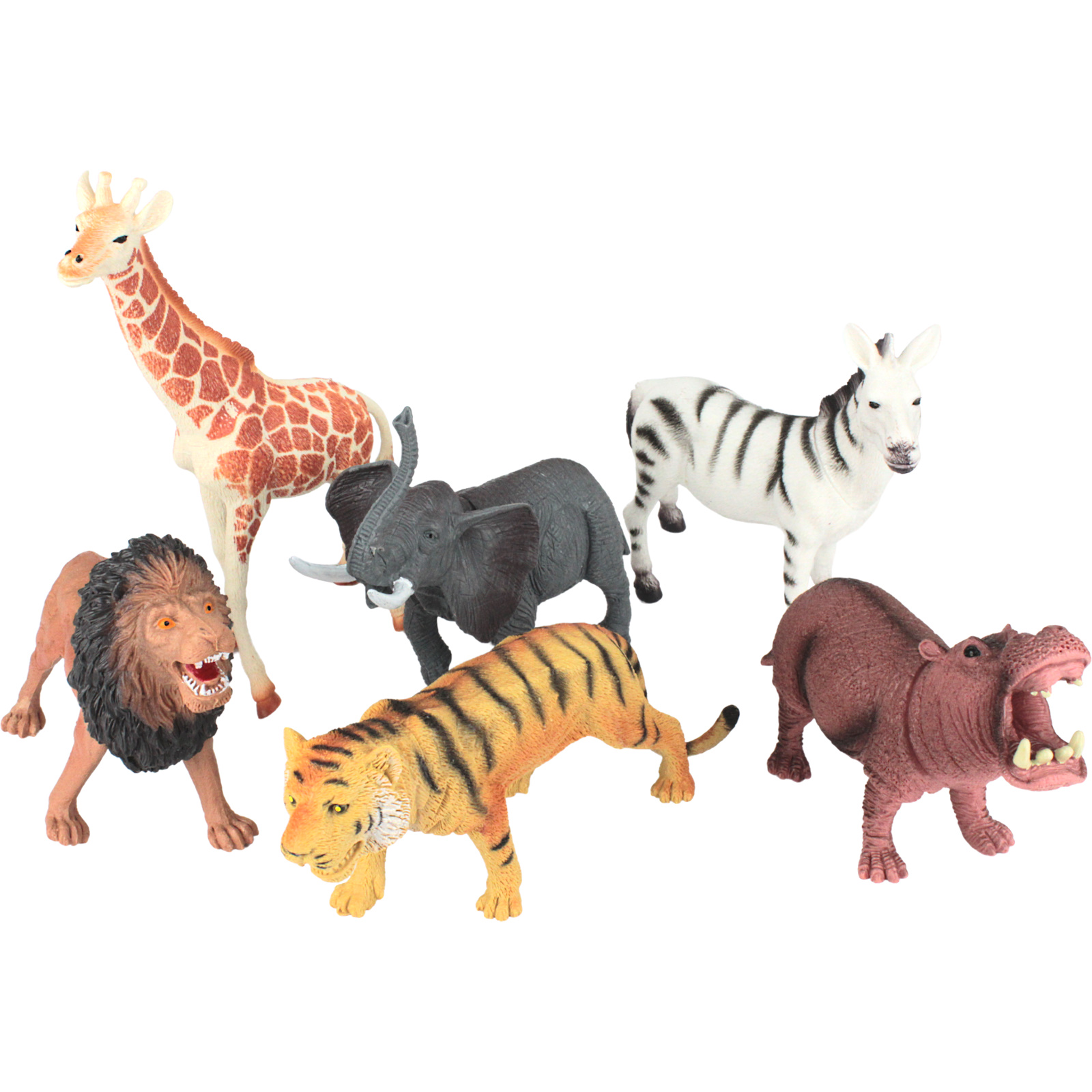 Jungle Zoo Animals Large Play Toys (Pack of 6) 