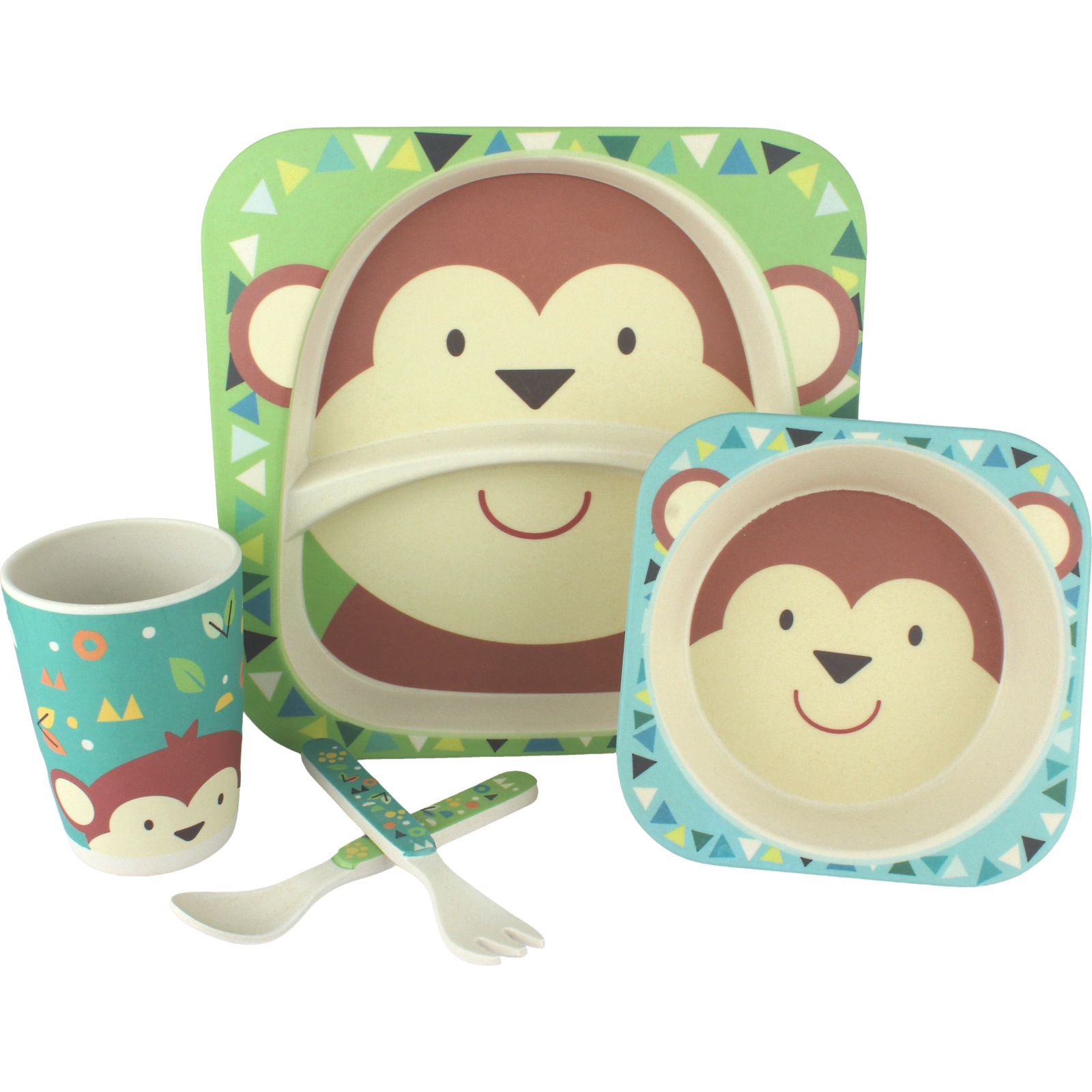 Frankie & Me Monkey Bamboo Fibre Kids Tableware Set (5 Pieces)
