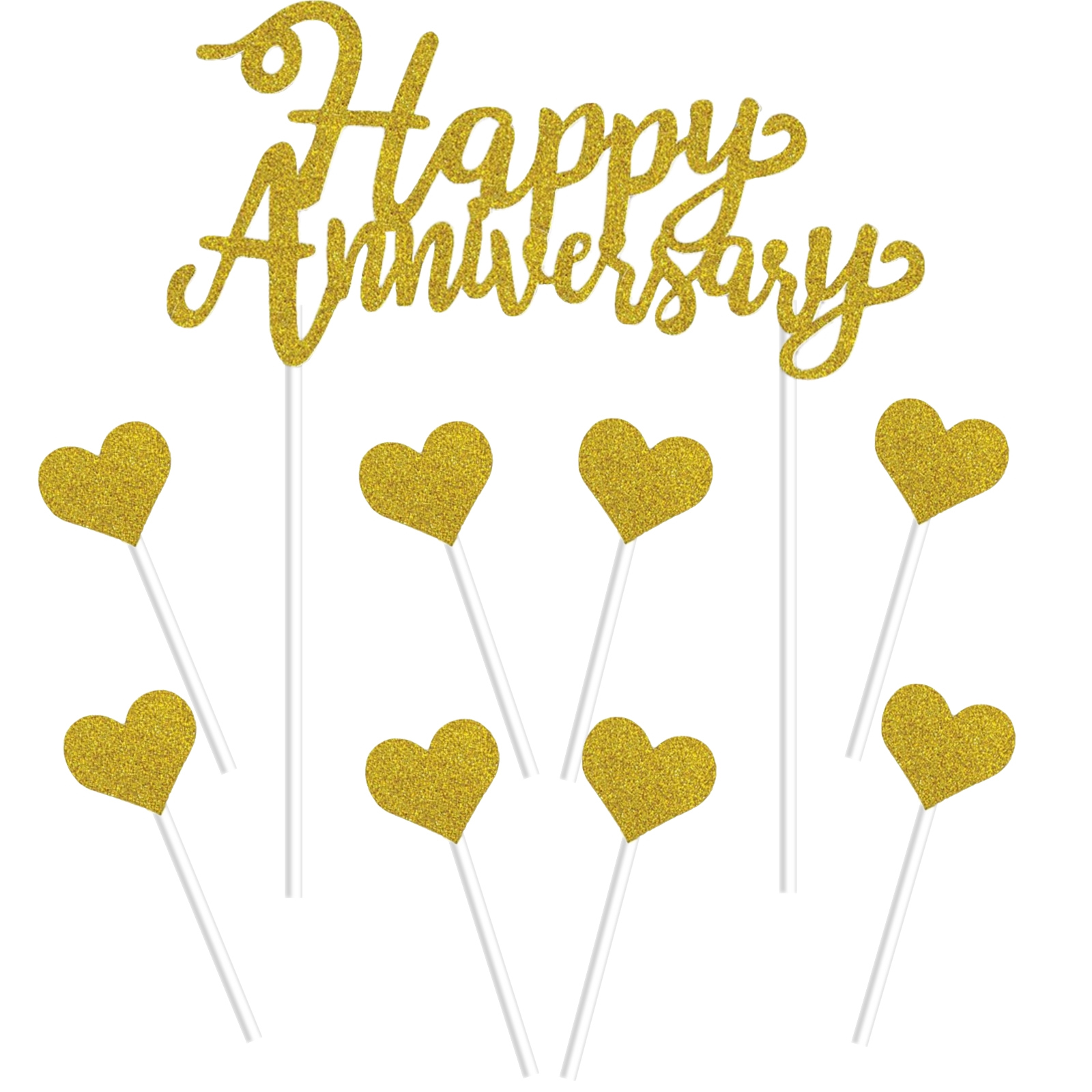 Happy Anniversary With Hearts Cake Toppers (Pack of 7)