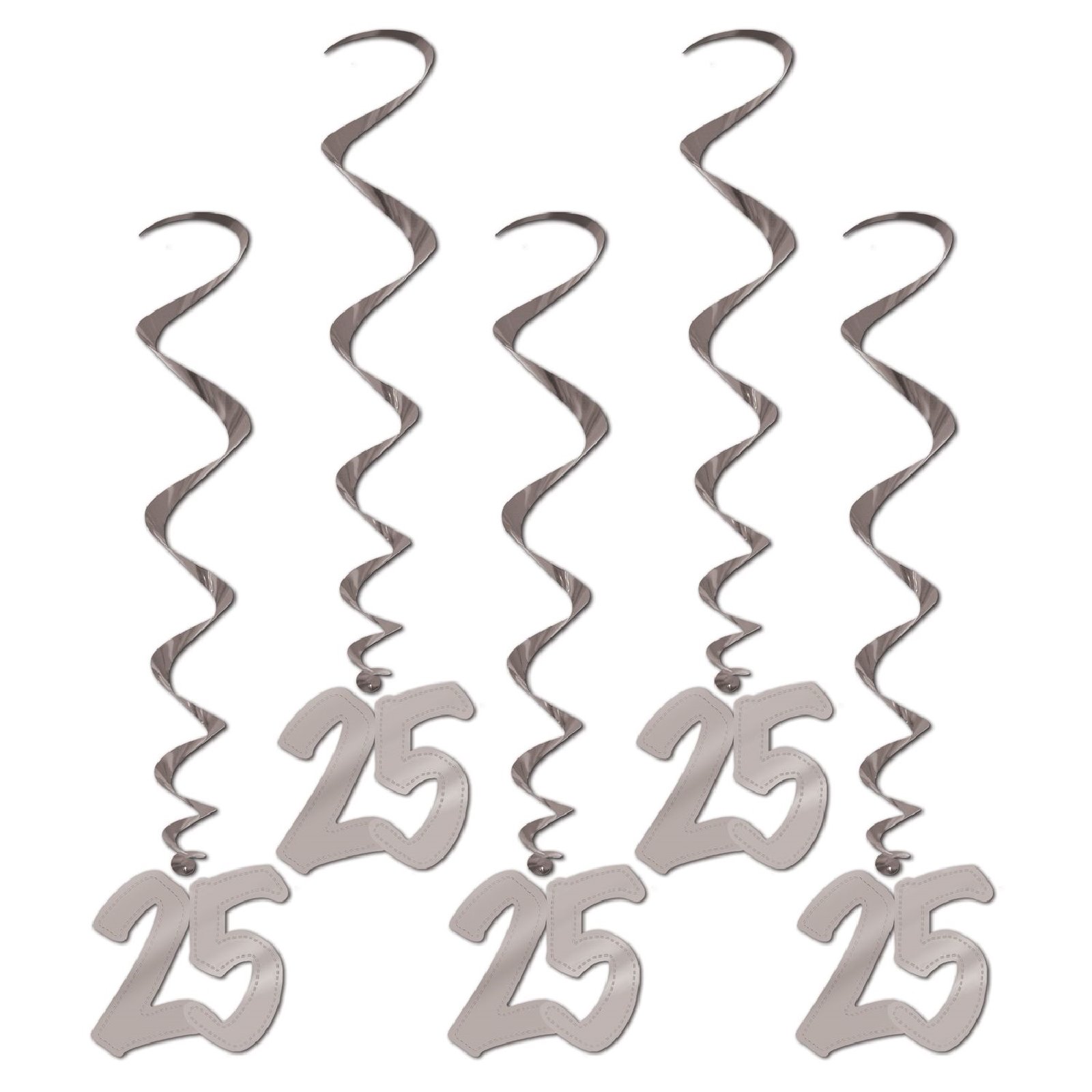 Silver 25th Anniversary Swirl Decorations (Pack of 5)