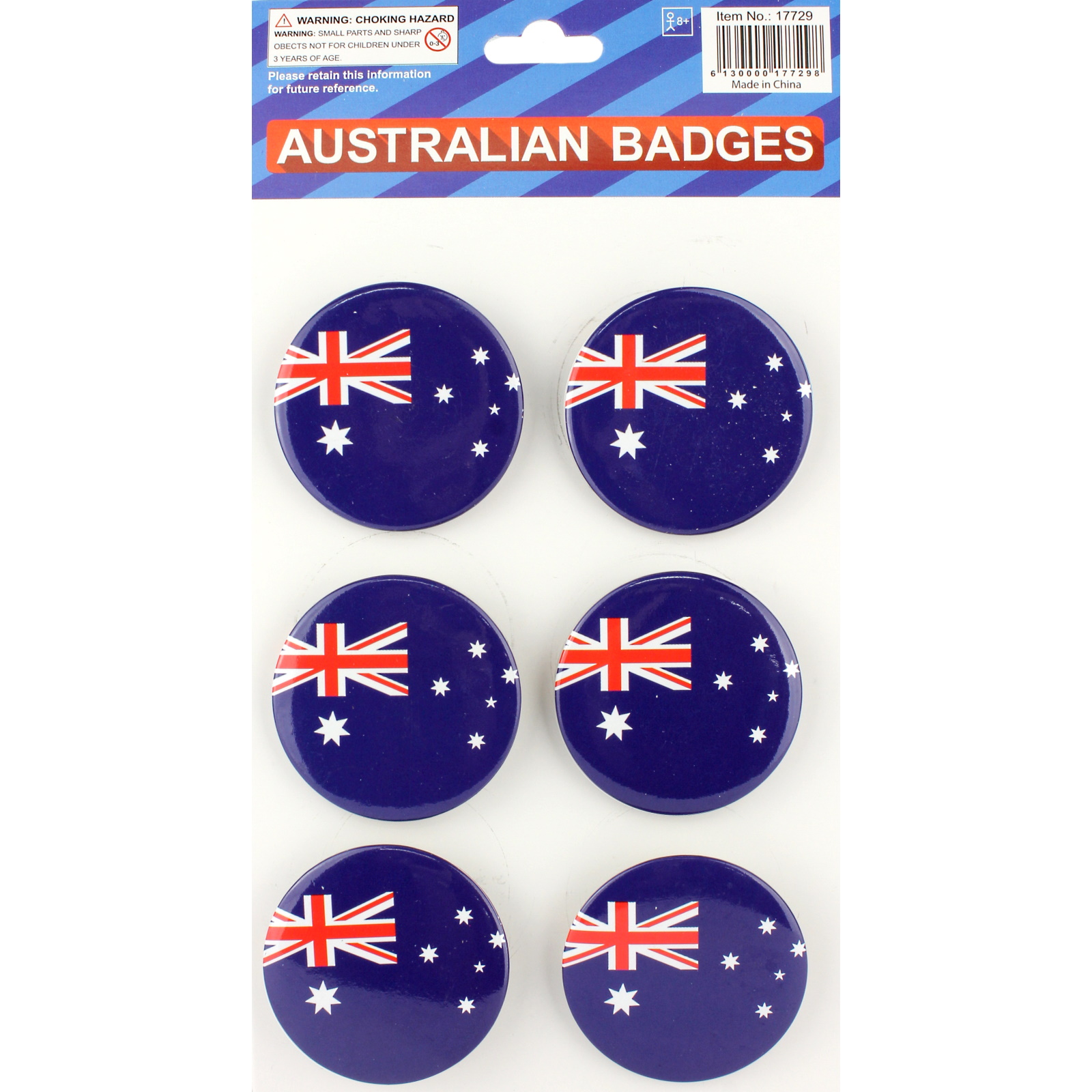 Australian Flag Round Metal Badges (Pack of 6)