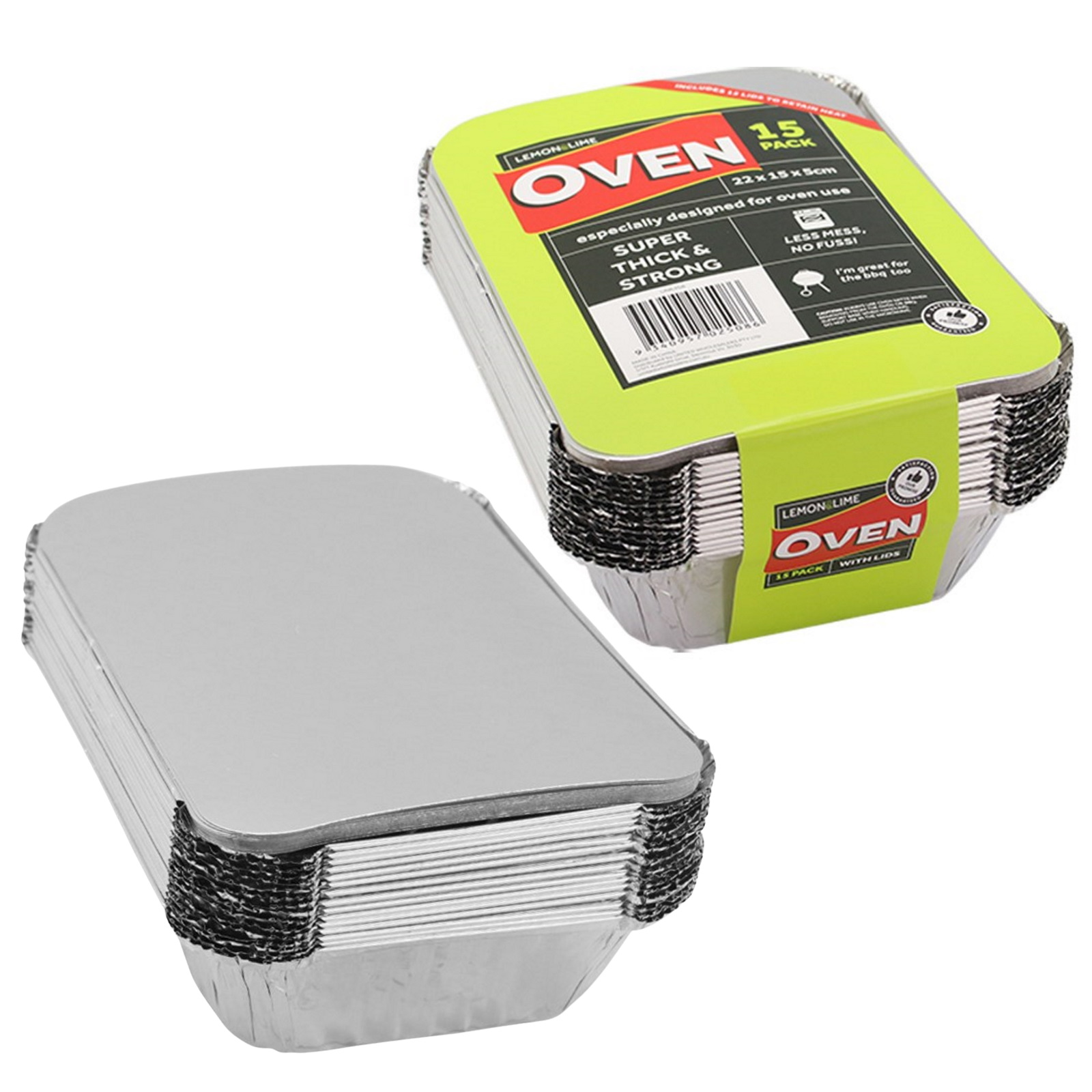 Foil Trays With Lids 22cm x 15cm x 5cm (Pack of 15)