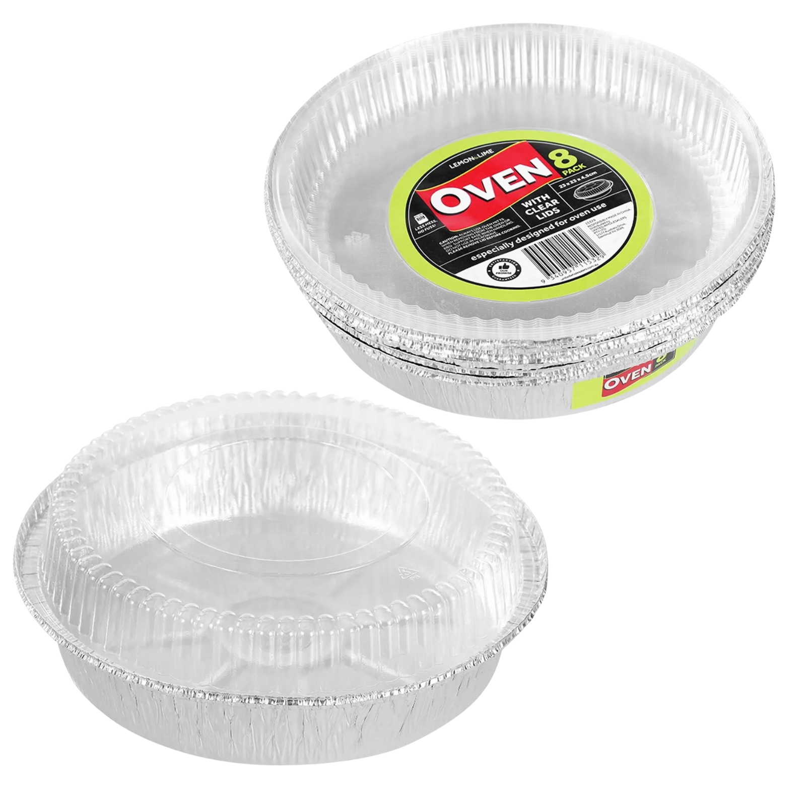 Round Foil Trays With Lids 23cm x 23cm x 4.5cm (Pack of 8) 
