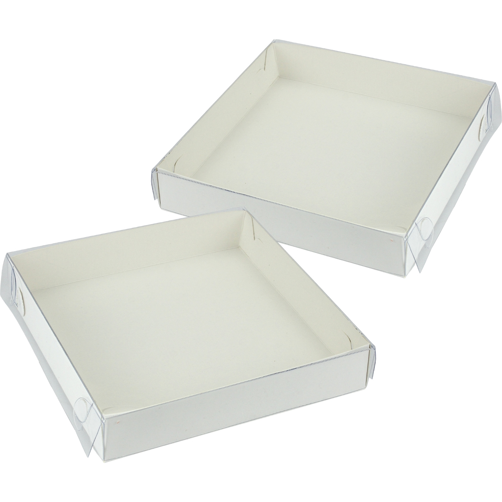 White Square Cookie / Biscuit Boxes with Clear Plastic Lids 15.5cm (Pack of 2)