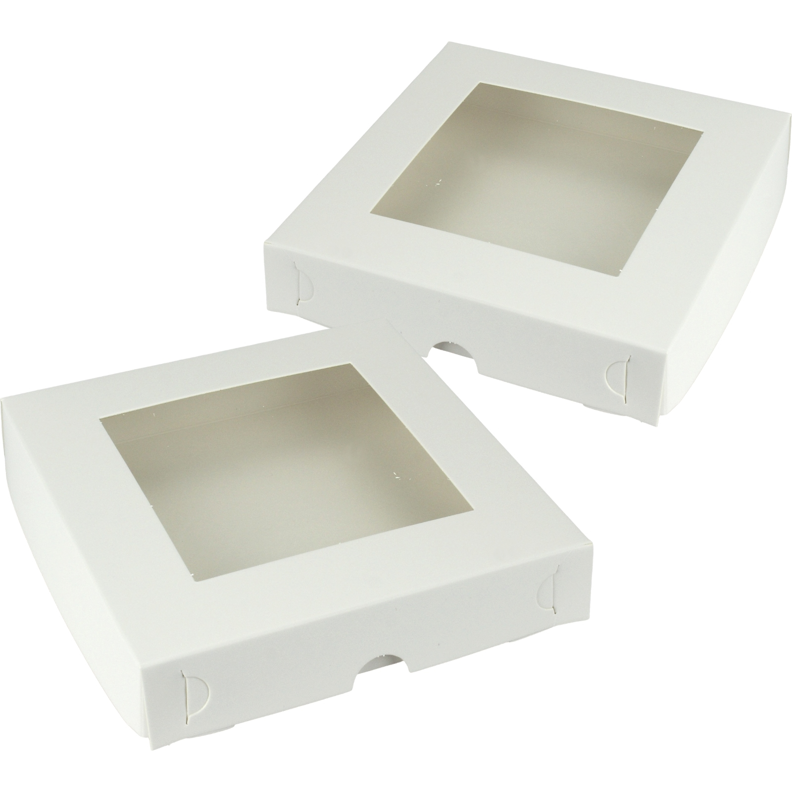 White Square Cookie / Biscuit Boxes with Window Lids 15.5cm (Pack of 2)