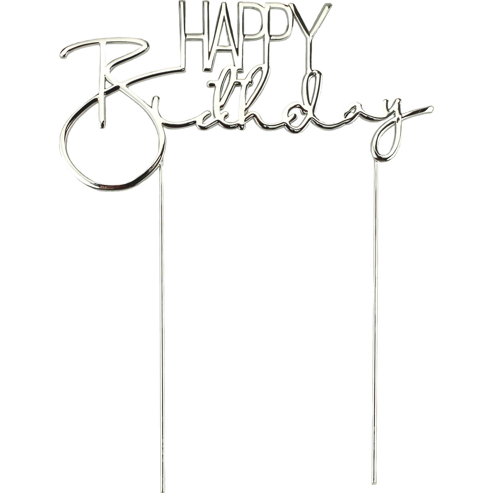 Elegant Happy Birthday Silver Metal Cake Topper