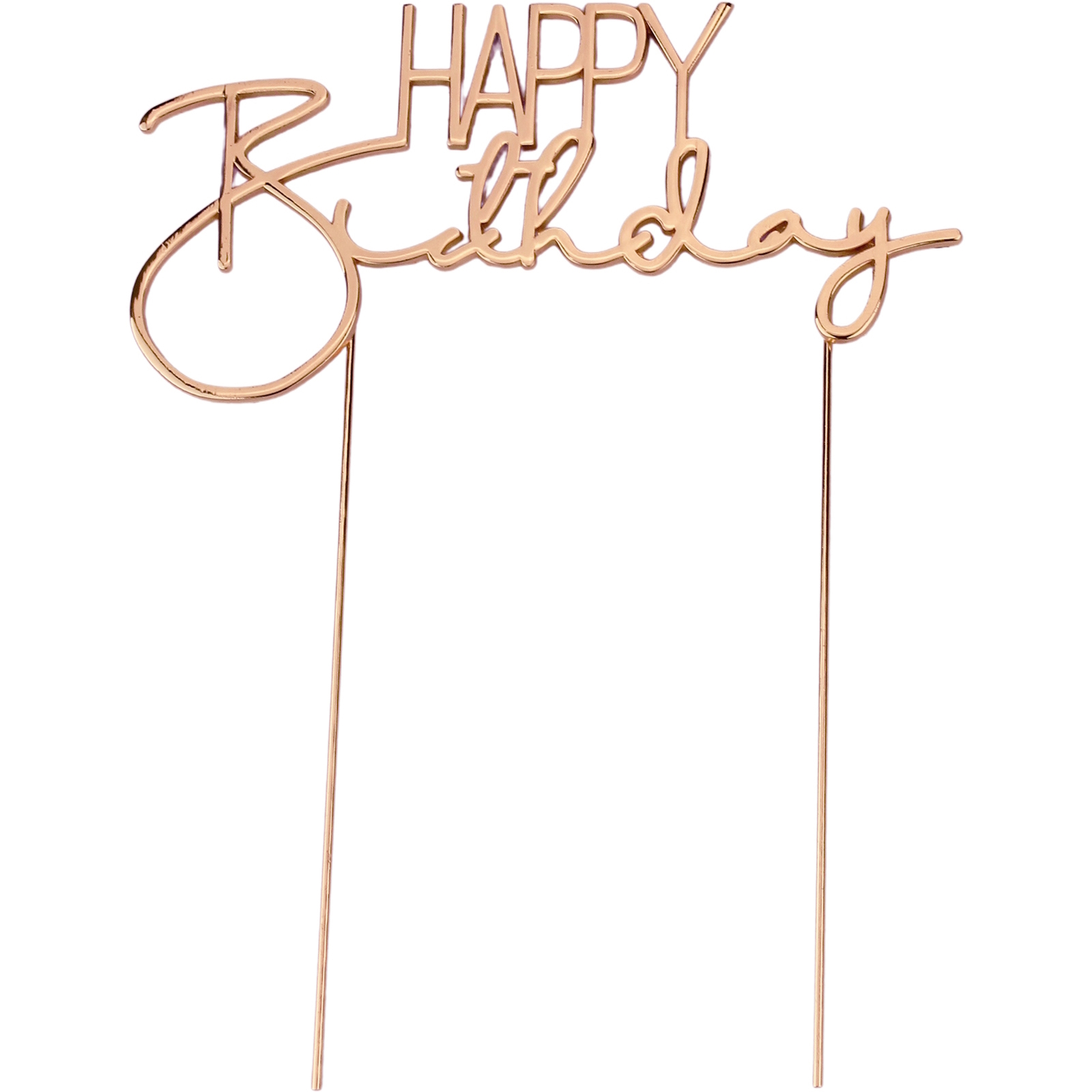 Elegant Happy Birthday Rose Gold Metal Cake Topper 