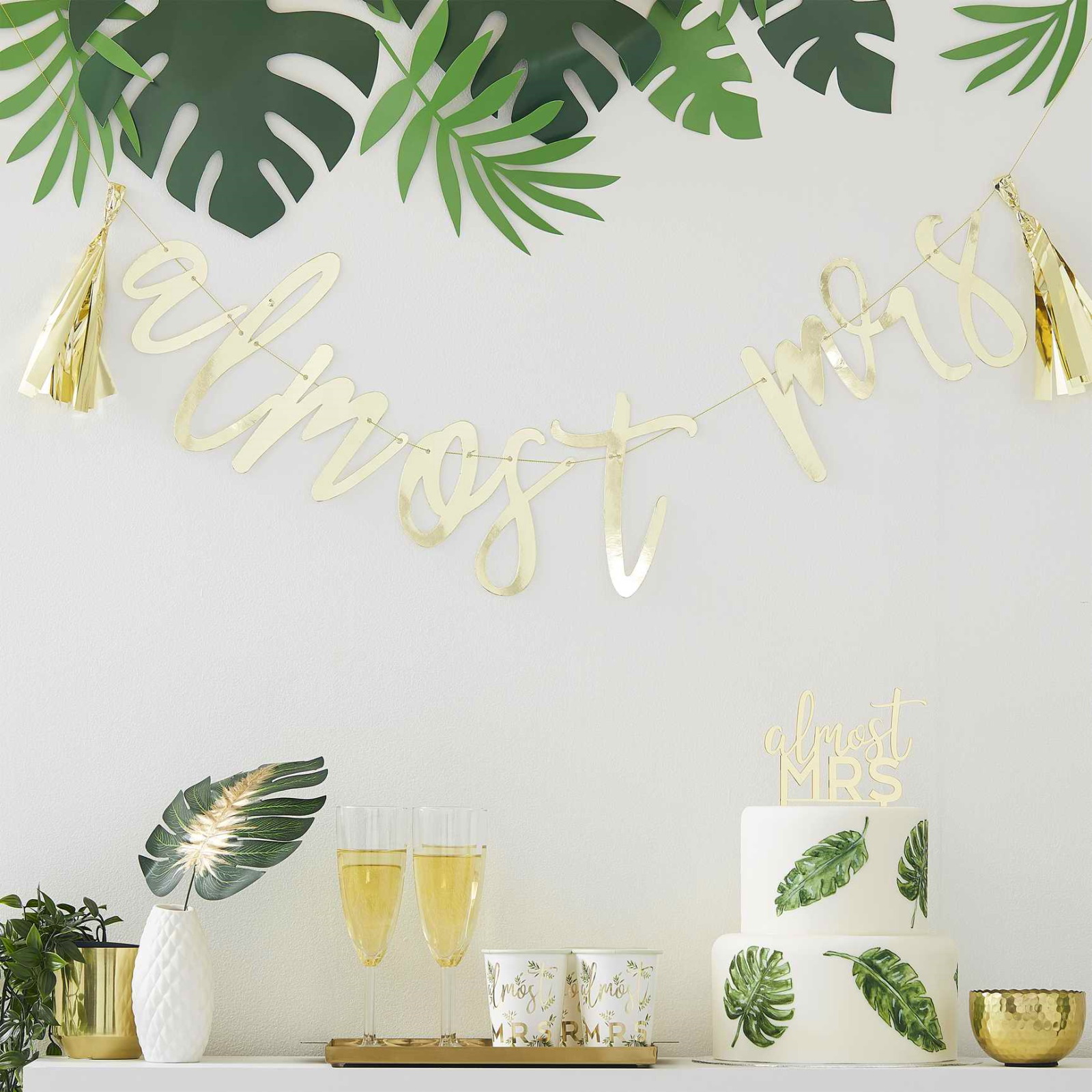 Ginger Ray Botanical Almost Mrs Gold Letter Banner