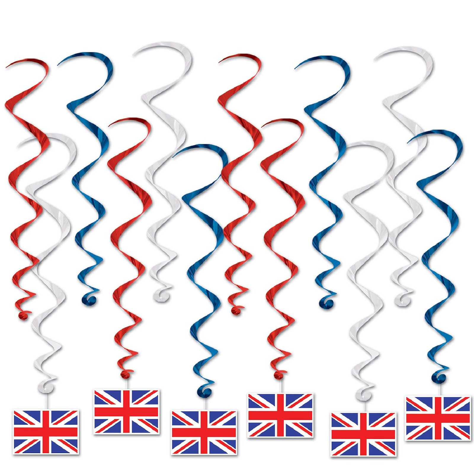 British Flag Swirl Decorations (Pack of 12) 