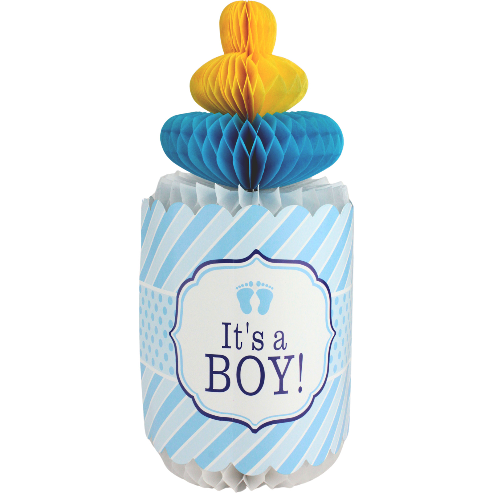 Blue It's A Boy Baby Bottle Honeycomb Centrepiece