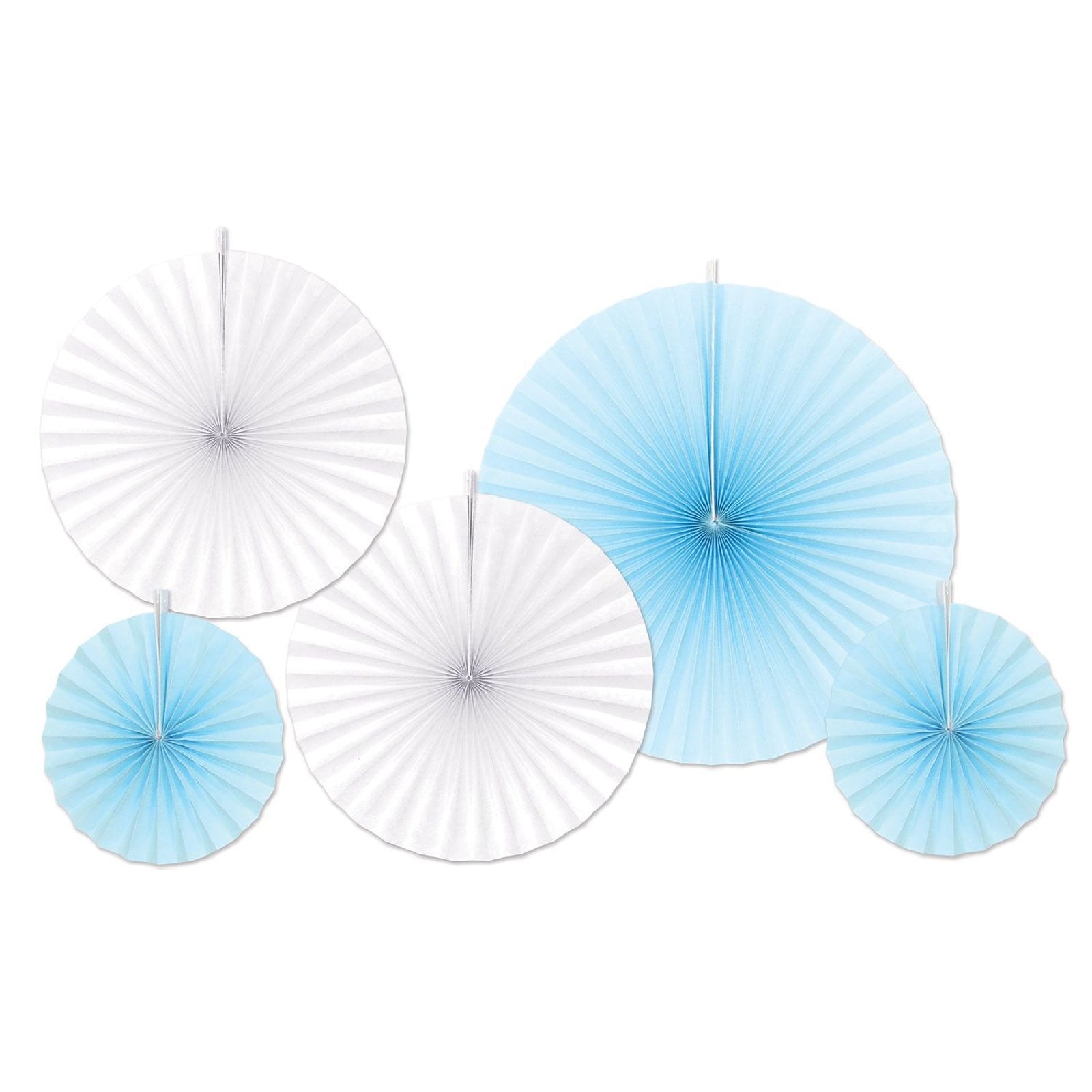 Light Blue And White Paper Fans (Pack of 5)