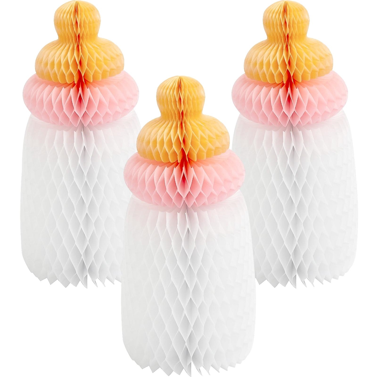Pink Baby Bottle Honeycomb Centrepieces (Pack of 3)
