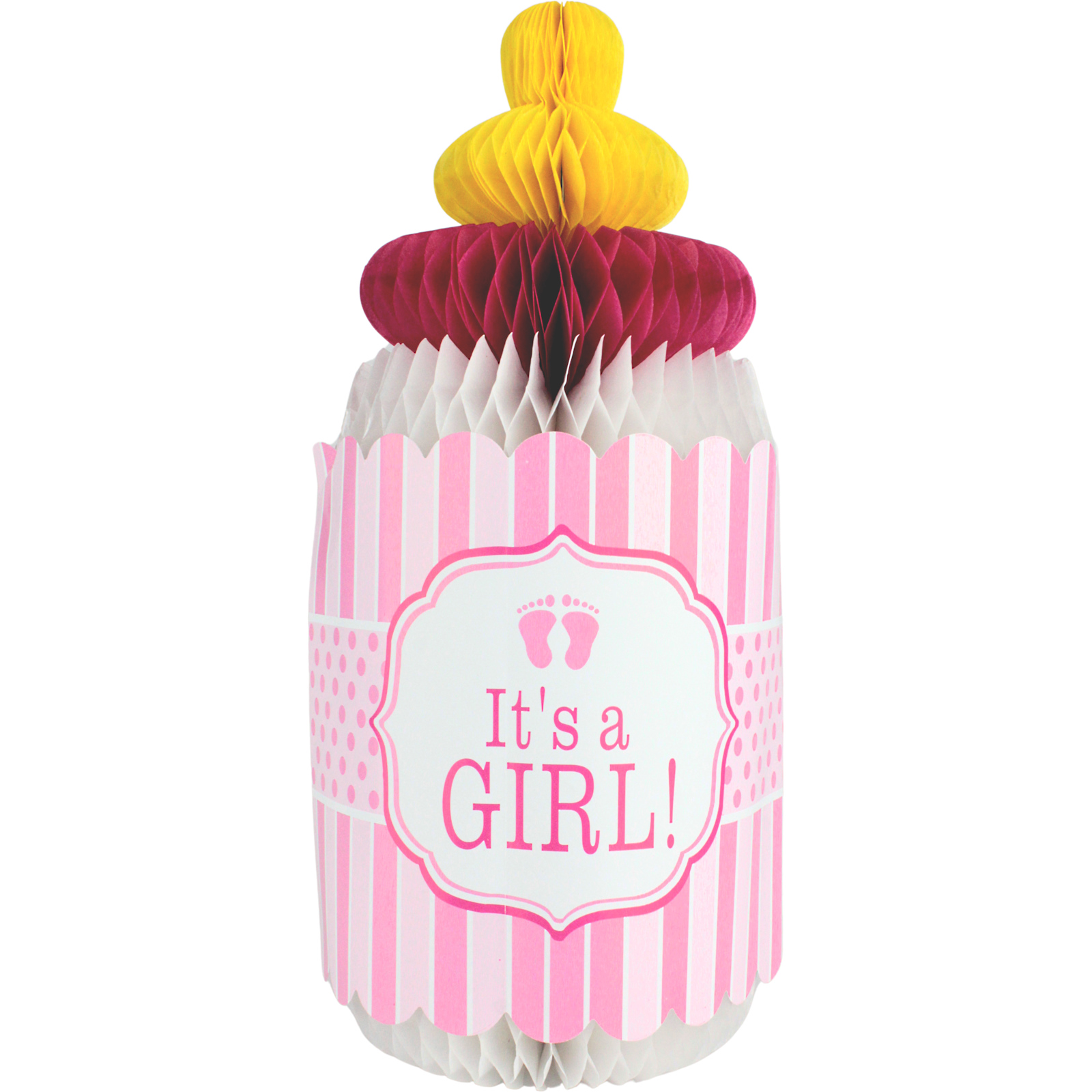 Pink It's A Girl Baby Bottle Honeycomb Centrepiece