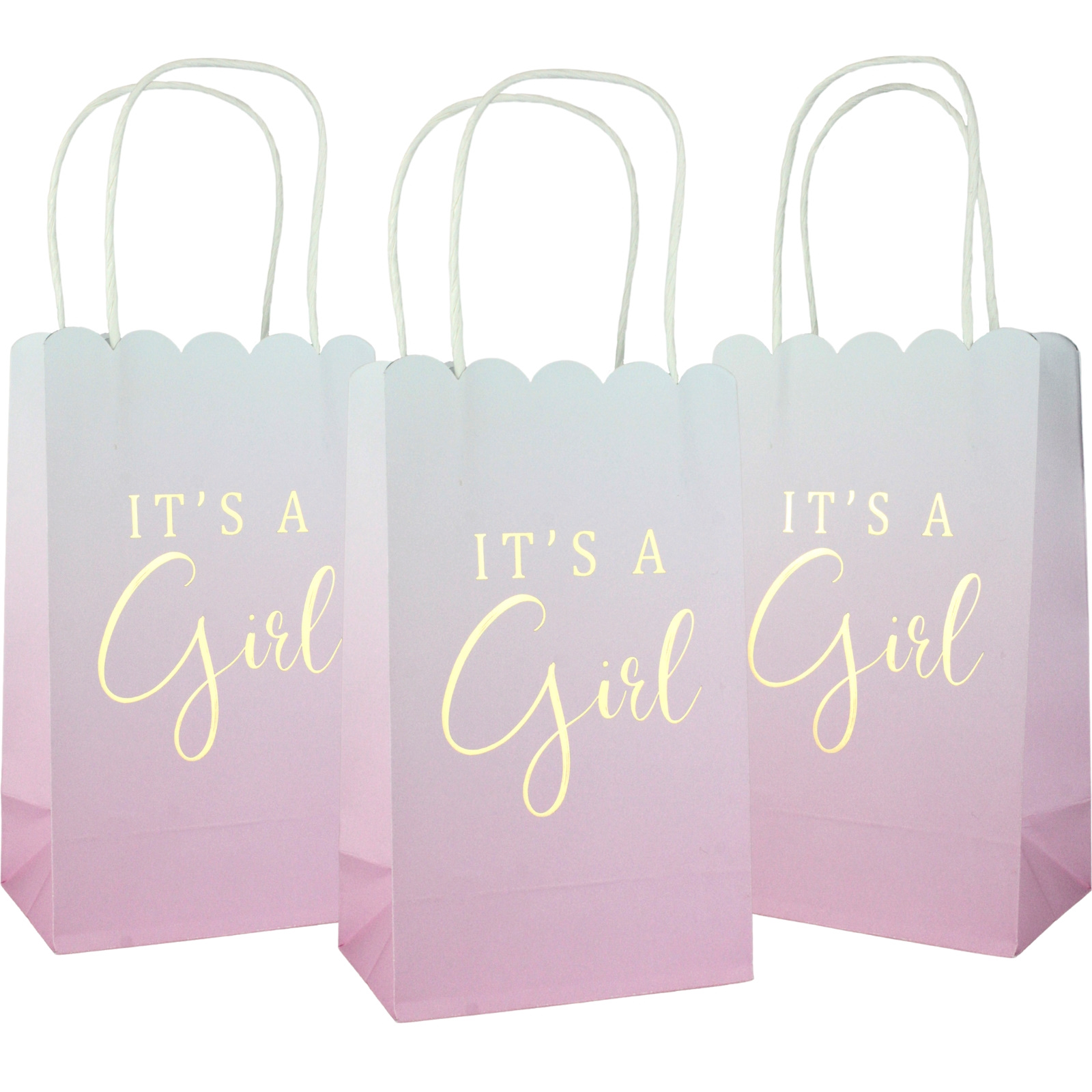 Ombre Pink It's A Girl Paper Gift Bags (Pack of 5)