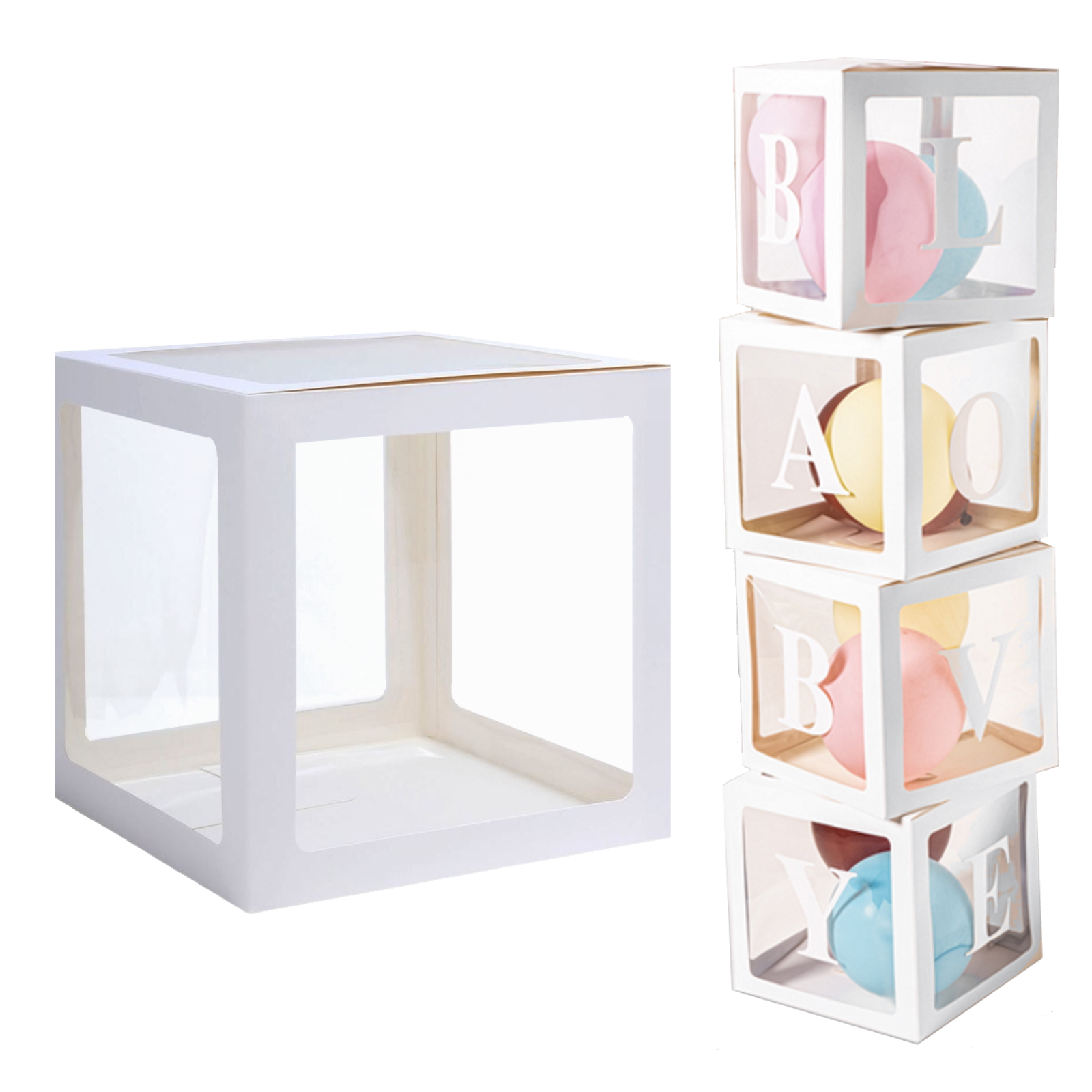 White Balloon Boxes with Baby & Love Letters (30cm)