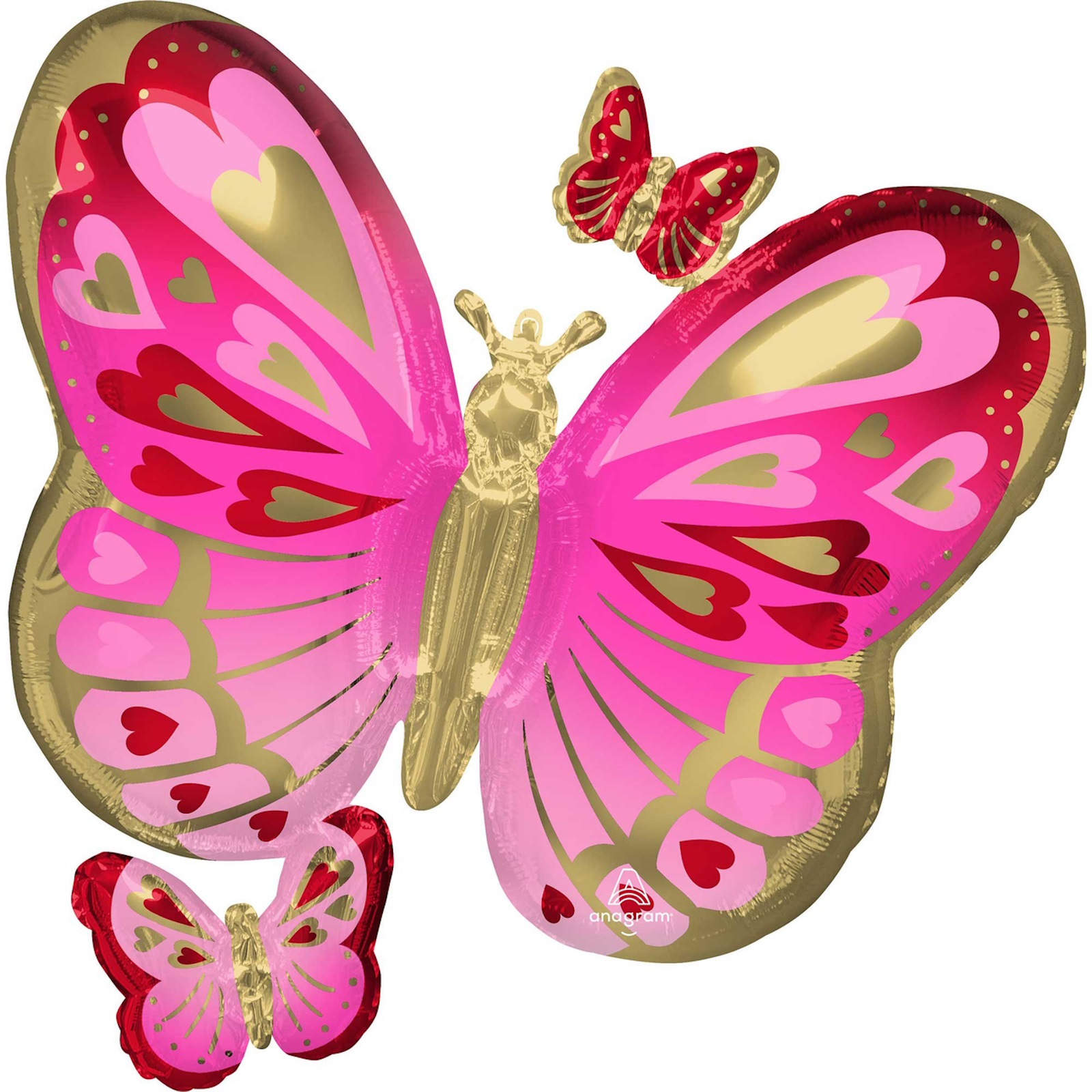 Red, Pink & Gold Butterfly Supershape Foil Helium Balloon