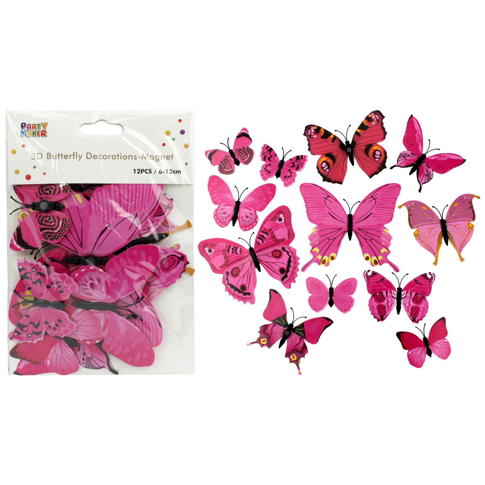 Pink Butterfly Magnetic Decorations (Pack of 12)