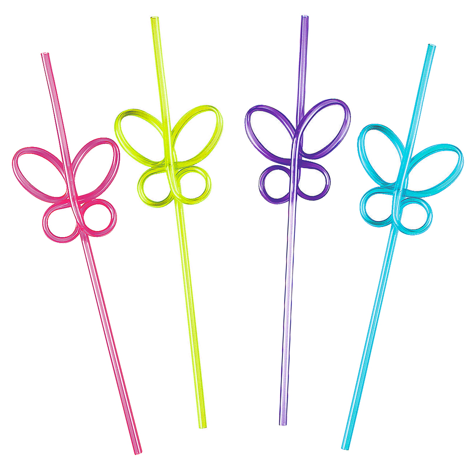 Coloured Plastic Butterfly Straws (Pack of 6)