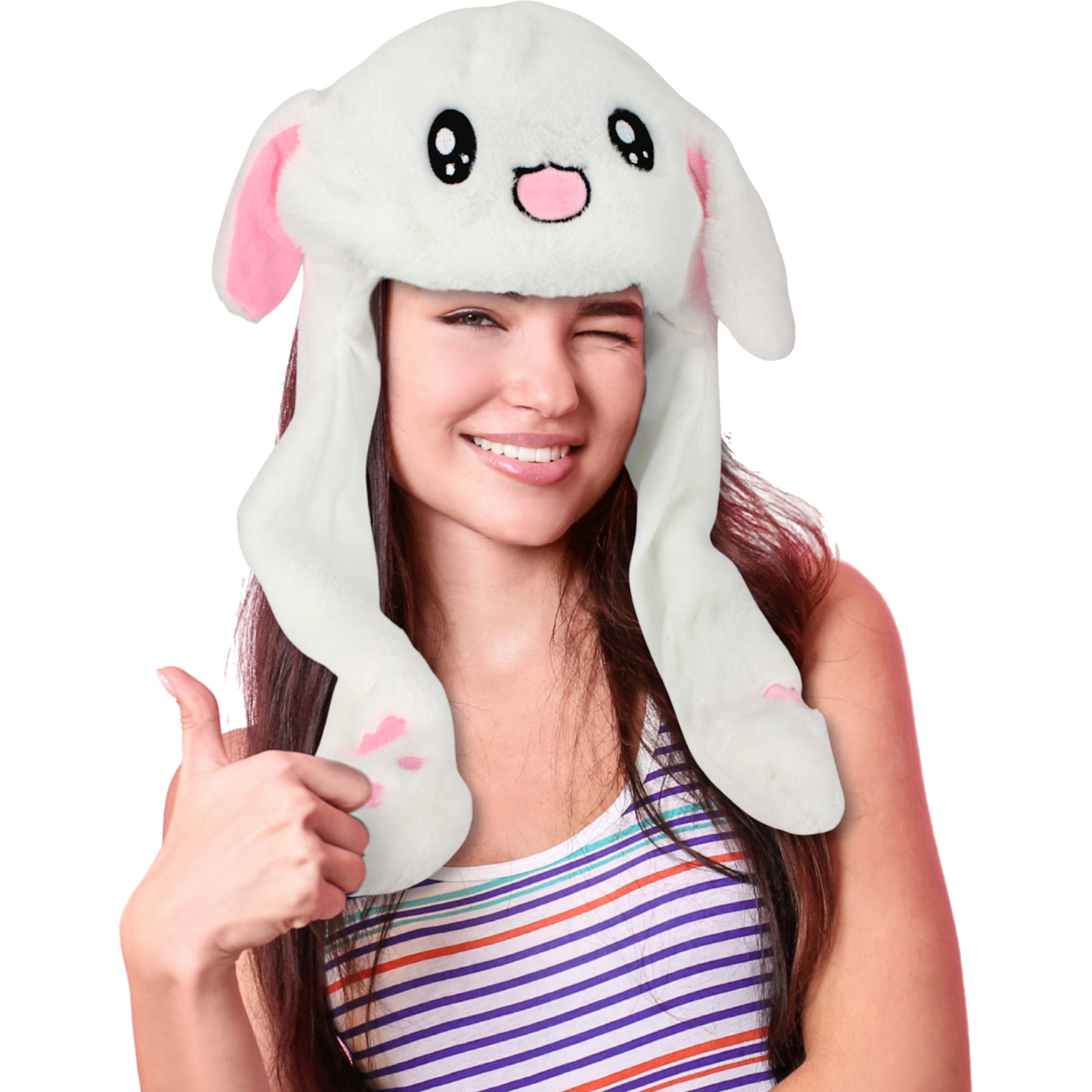 Plush White Bunny Hat With Moving Ears