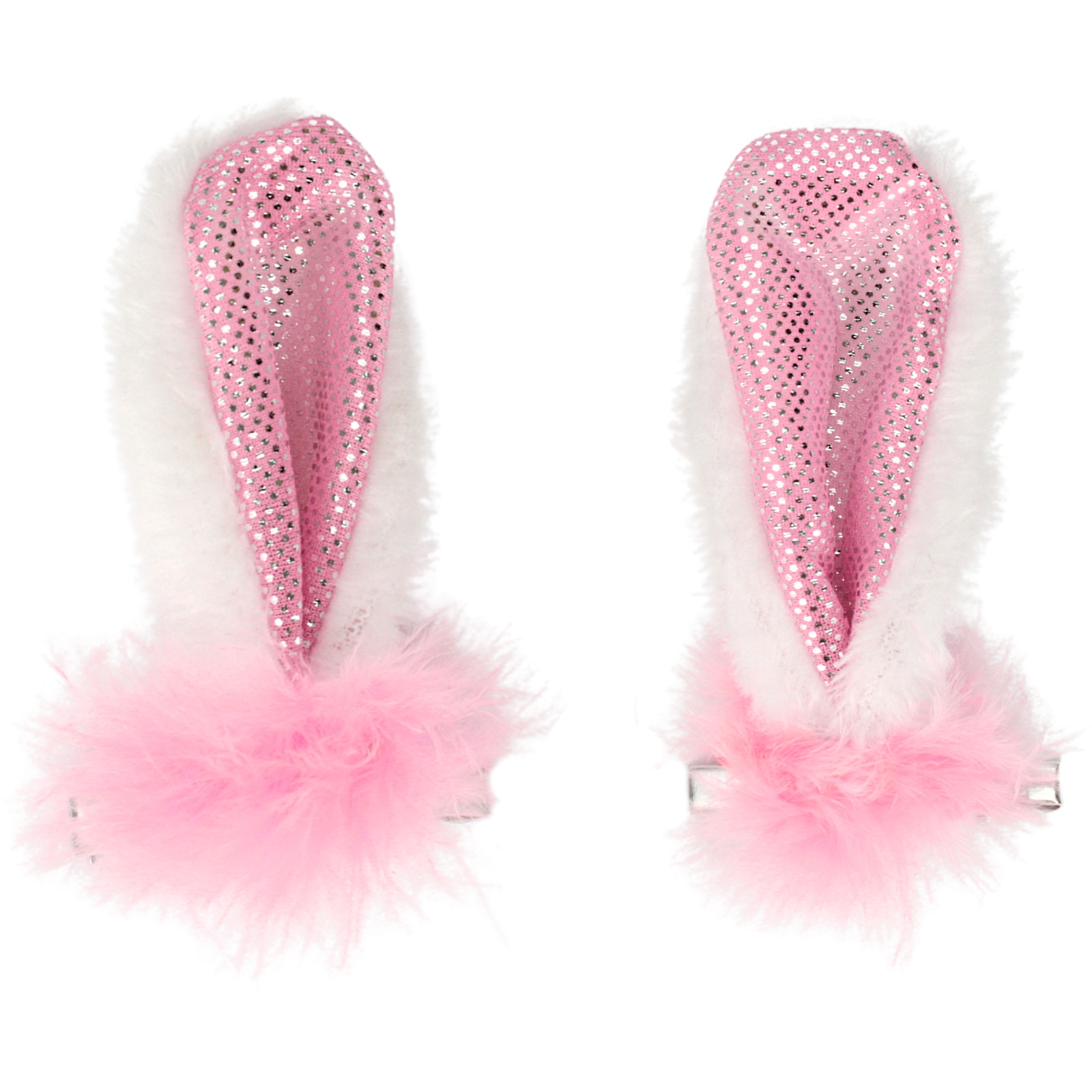 Plush Pink Sequin Bunny Ear Hair Clips
