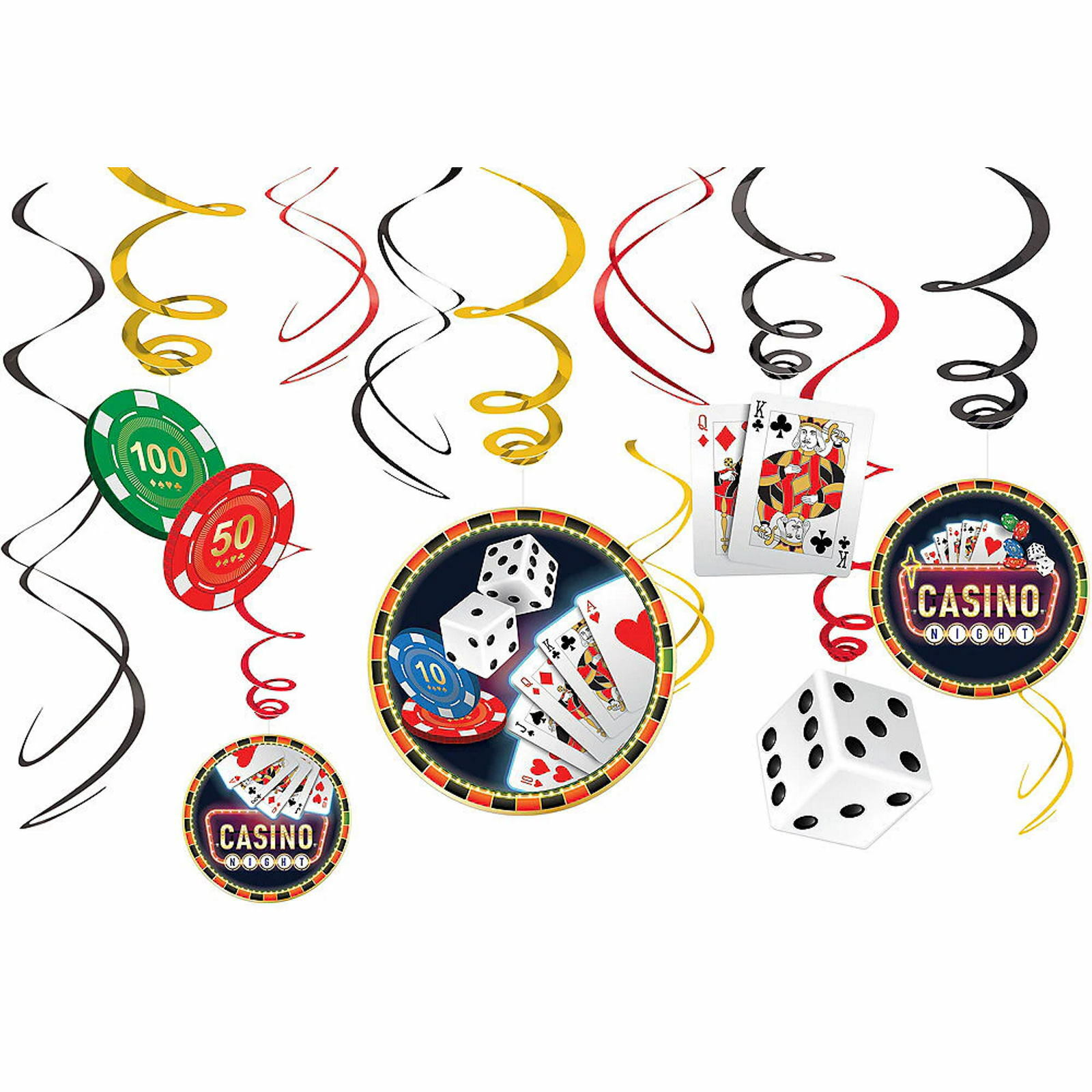 Casino Roll The Dice Swirl Decorations (Pack of 12)