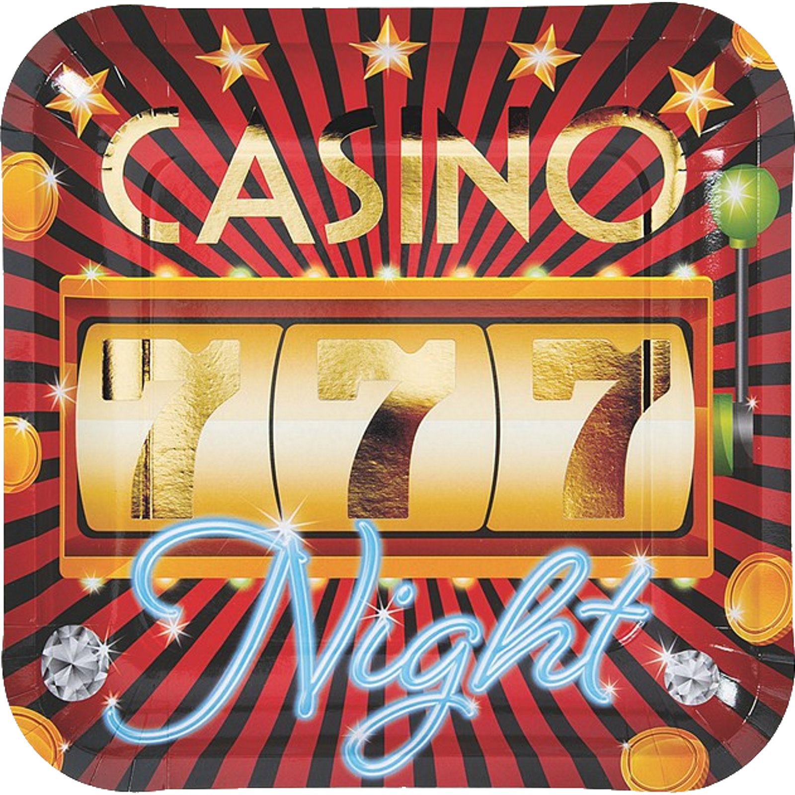 Casino Night Large Square Paper Plates (Pack of 8)