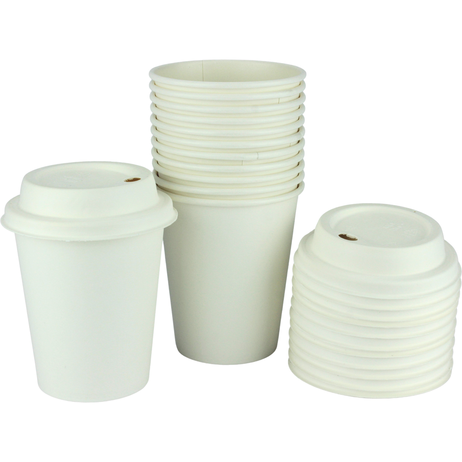 Earth Single Wall Coffee Cups with Sugar Cane Lids 250ml (Pack of 12) 